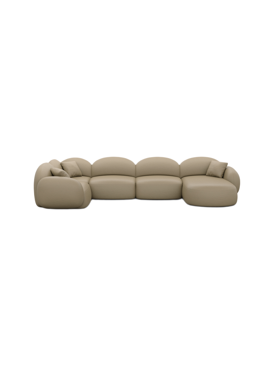 
6-Sitzer Design Echtleder Panorama-Sofa „Varello XL“ - Echtleder Beige / Lange Seite links