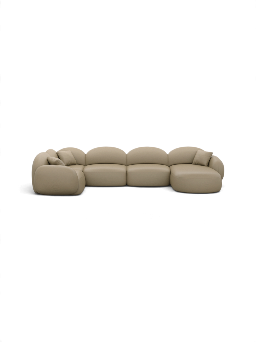 
6-seater designer genuine leather panoramic sofa “Varello XL” - Genuine leather Beige dark / Long side left