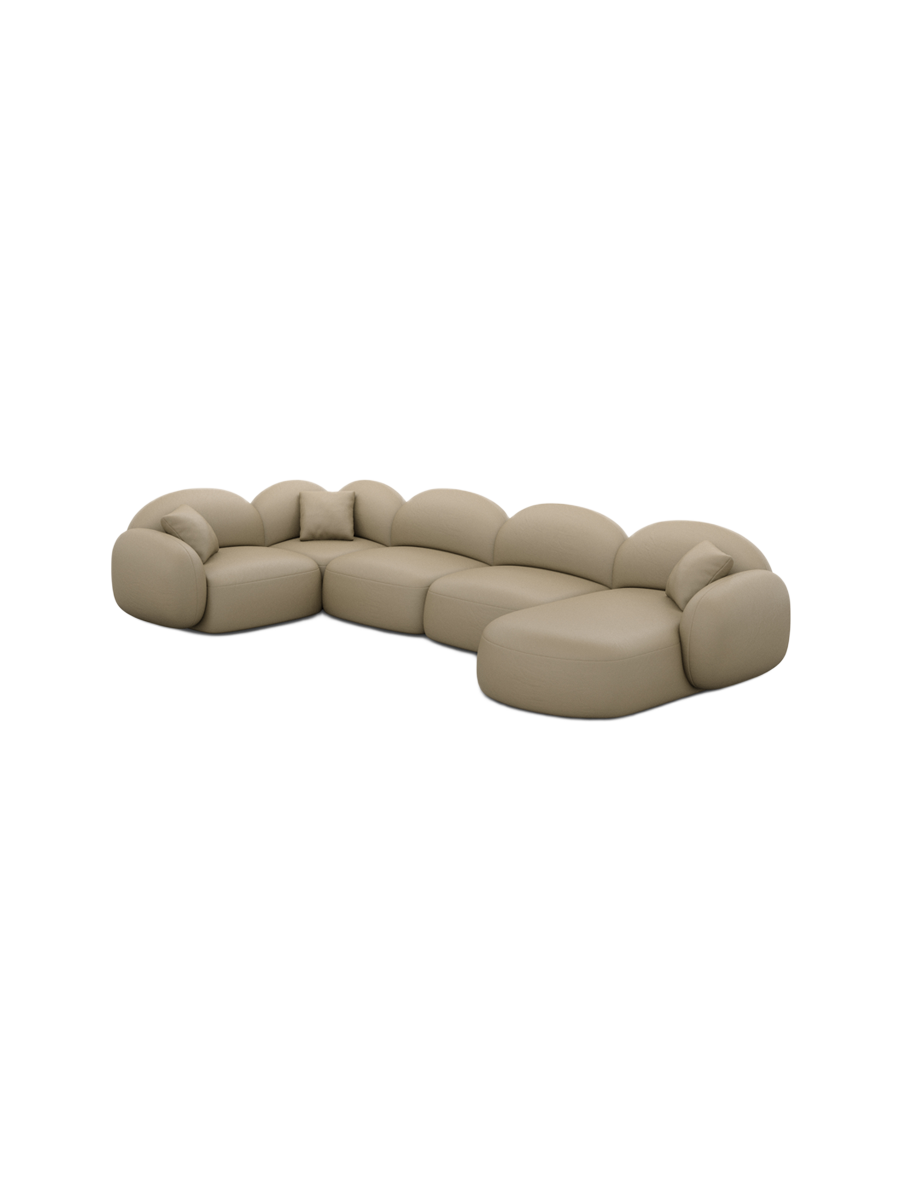 
6-Sitzer Design Echtleder Panorama-Sofa „Varello XL“ - Echtleder Beige dunkel / Lange Seite links