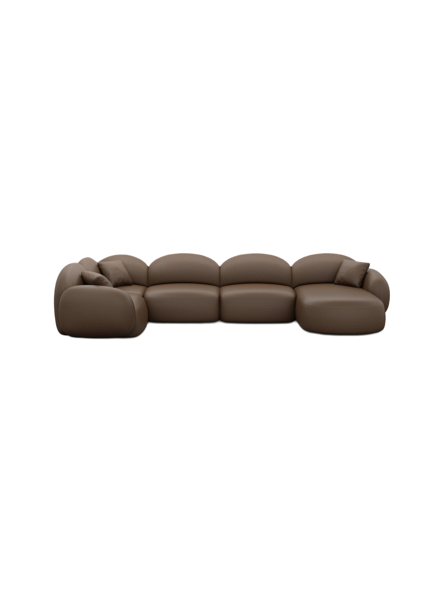 
6-Sitzer Design Echtleder Panorama-Sofa „Varello XL“ - Echtleder Beige / Lange Seite links
