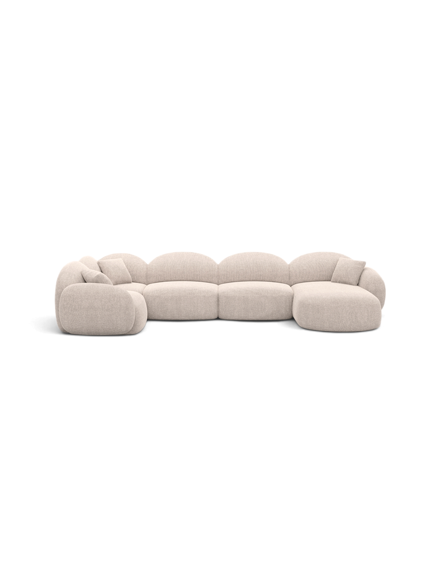 
6-seater designer panoramic sofa “Varello XL” with textured fabric upholstery - Textured fabric Beige / Long side left