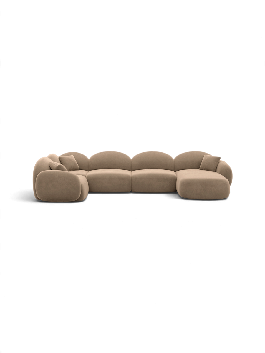 
6-seater designer panoramic sofa “Varello XL” with velvet upholstery - Velvet cover Brown / Long side left