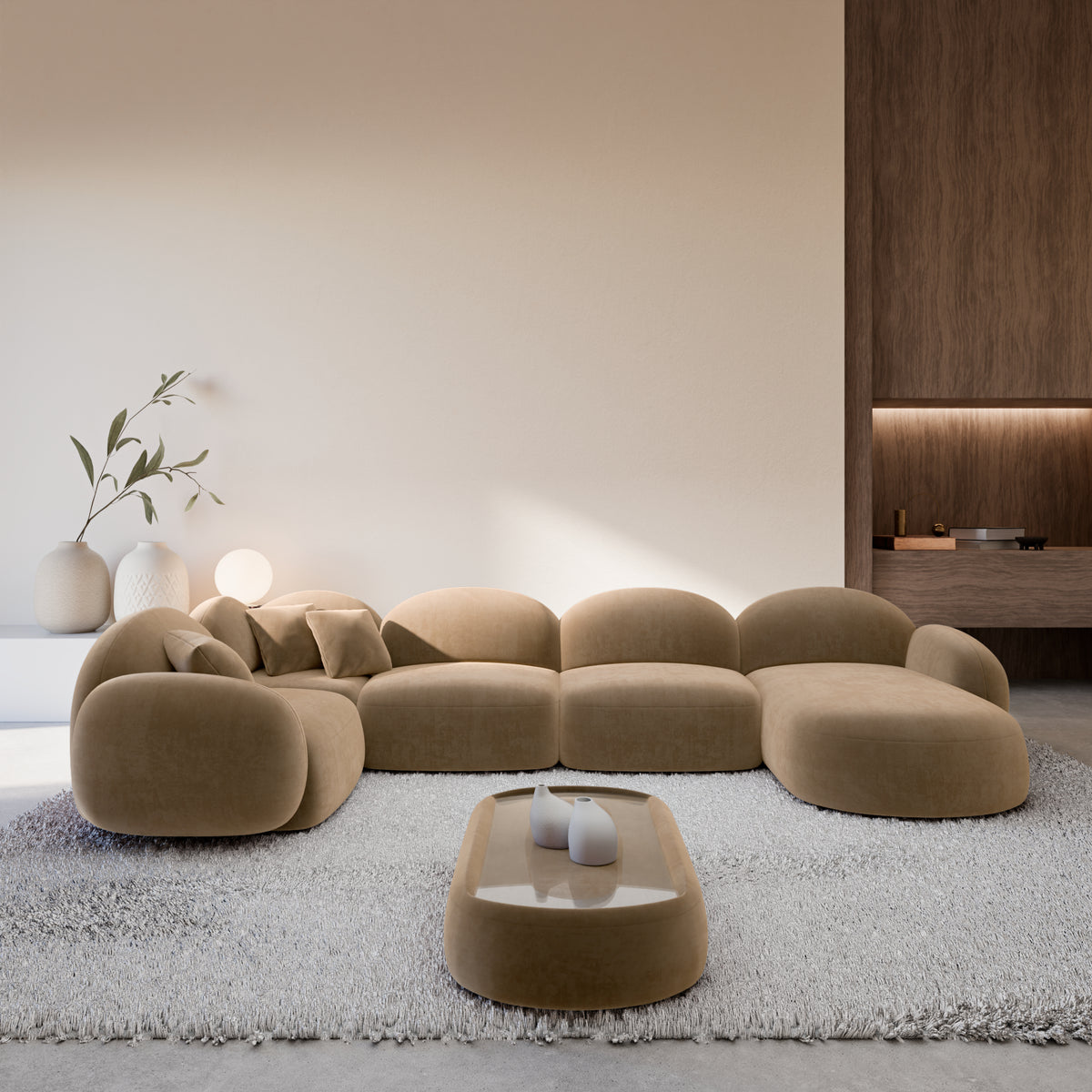 
6-Sitzer Design Panorama-Sofa „Varello XL“ mit Samtbezug - Samtbezug Braun / Lange Seite links