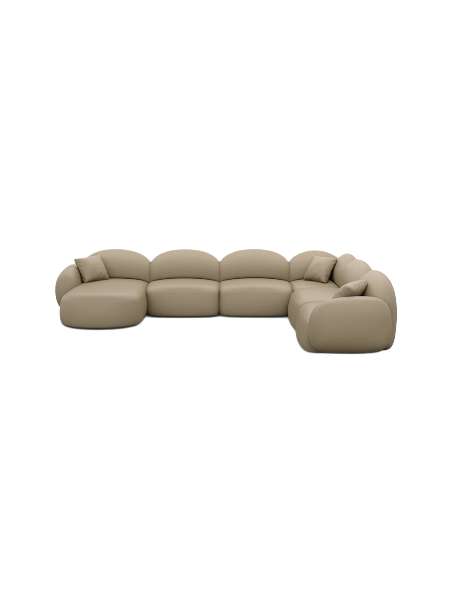 
7-Sitzer Design Echtleder Panorama-Sofa „Varello XXL“ - Echtleder Beige / Lange Seite links
