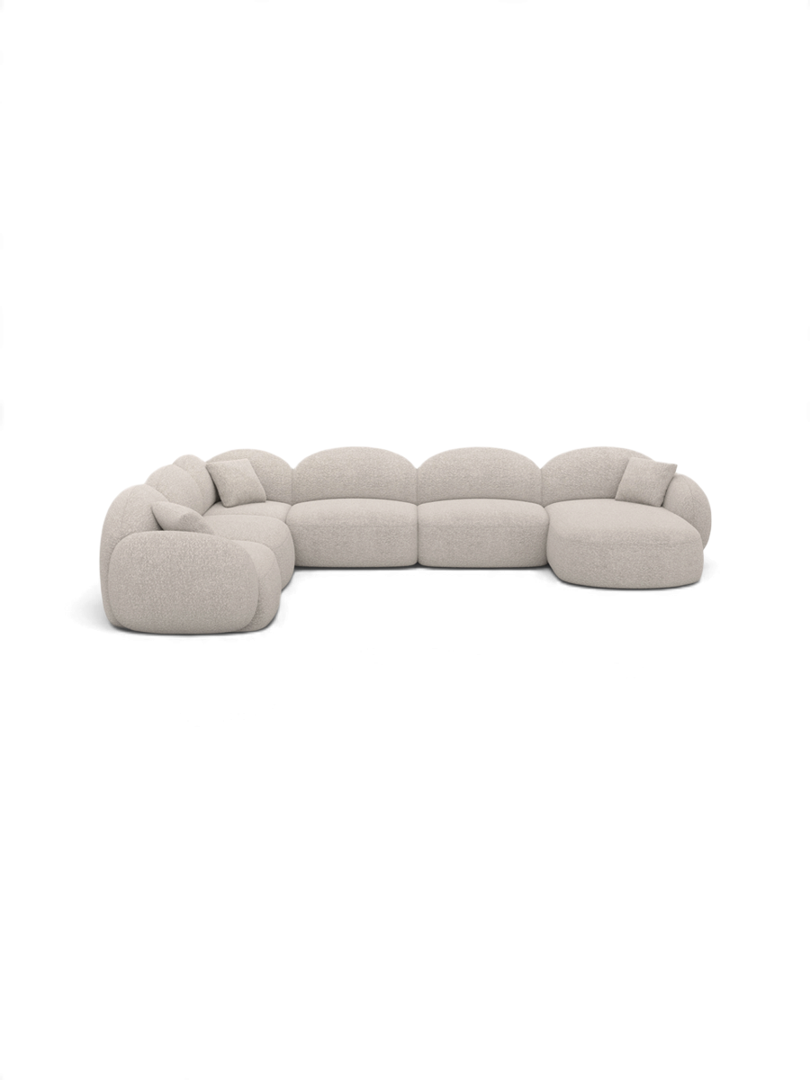 
7-seater designer panoramic sofa “Varello XXL” with bouclé upholstery - Bouclé Toffee / Long side left