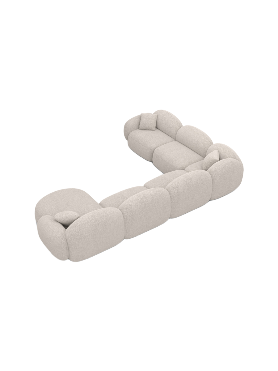 
7-seater designer panoramic sofa “Varello XXL” with bouclé upholstery - Bouclé Toffee / Long side left