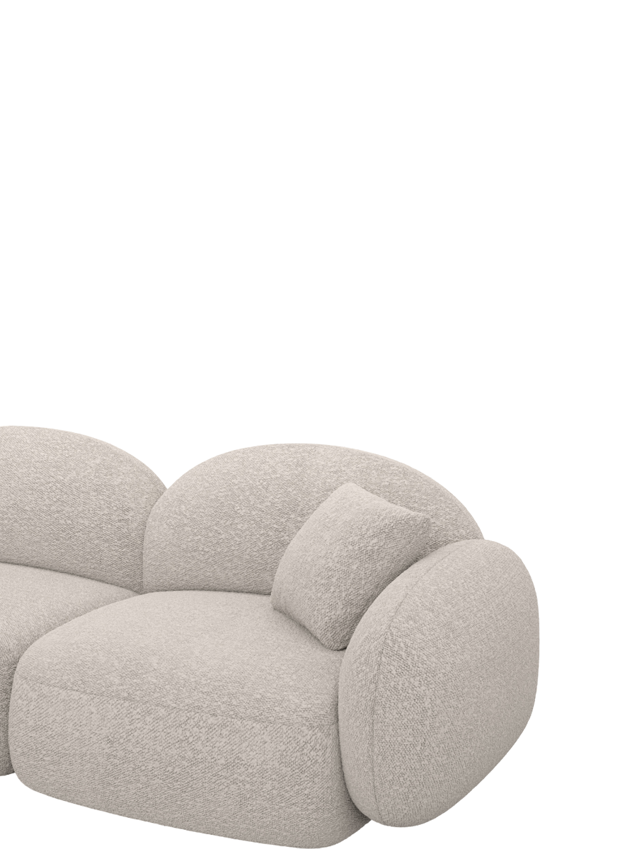 
7-seater designer panoramic sofa “Varello XXL” with bouclé upholstery - Bouclé Toffee / Long side left