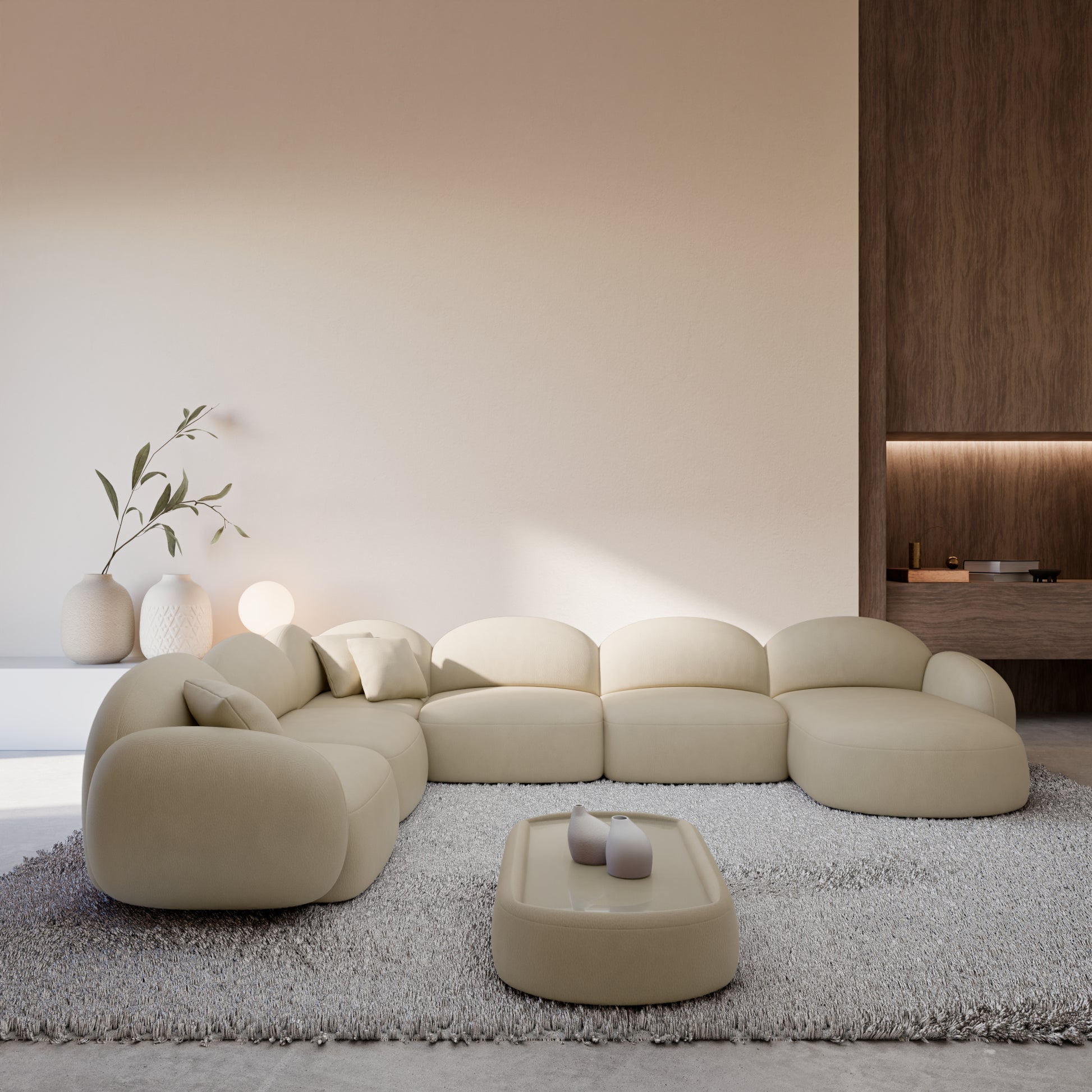 
7-Sitzer Design Echtleder Panorama-Sofa „Varello XXL“ - Echtleder Beige / Lange Seite links