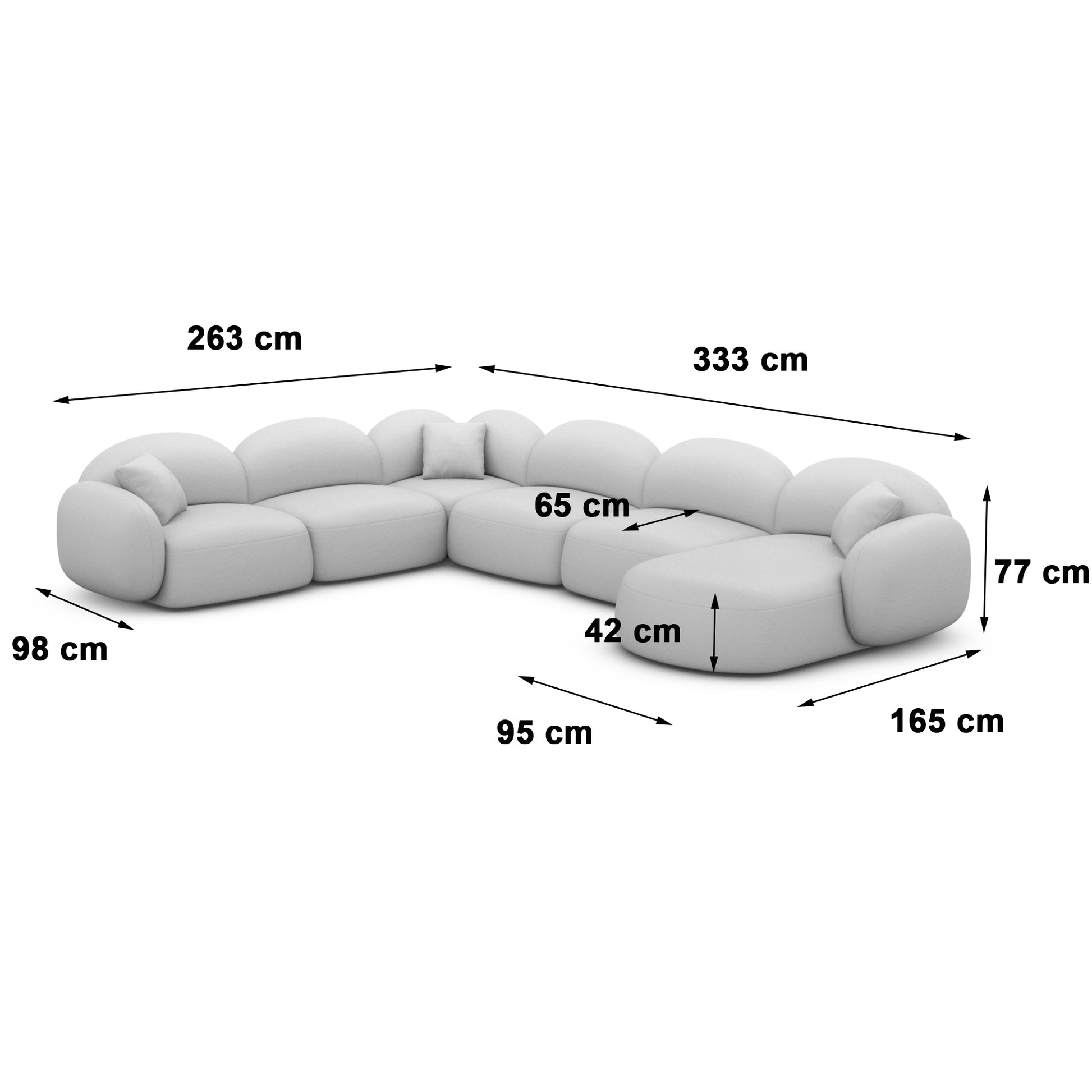 
7-Sitzer Design Echtleder Panorama-Sofa „Varello XXL“ - Echtleder Beige / Lange Seite links