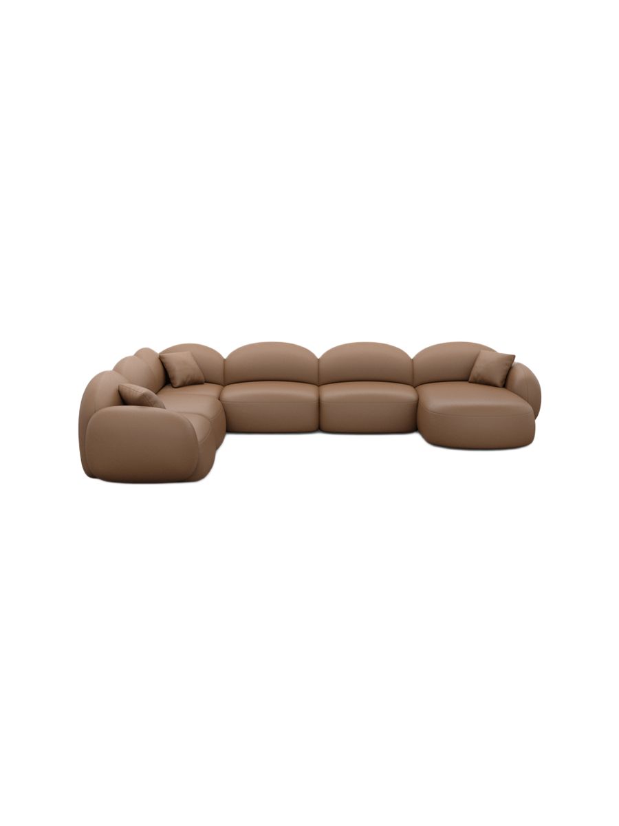 
7-Sitzer Design Echtleder Panorama-Sofa „Varello XXL“ - Echtleder Beige / Lange Seite links