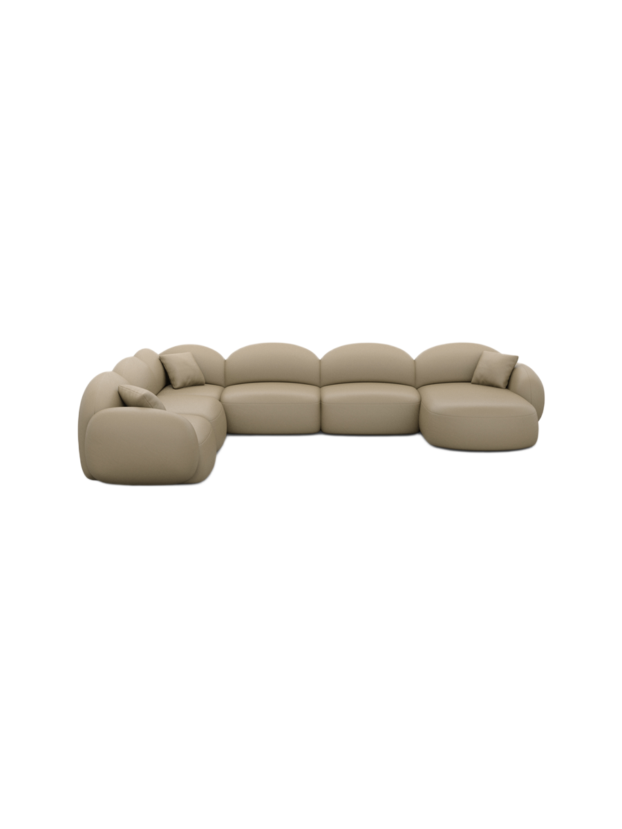 
7-Sitzer Design Echtleder Panorama-Sofa „Varello XXL“ - Echtleder Beige / Lange Seite links