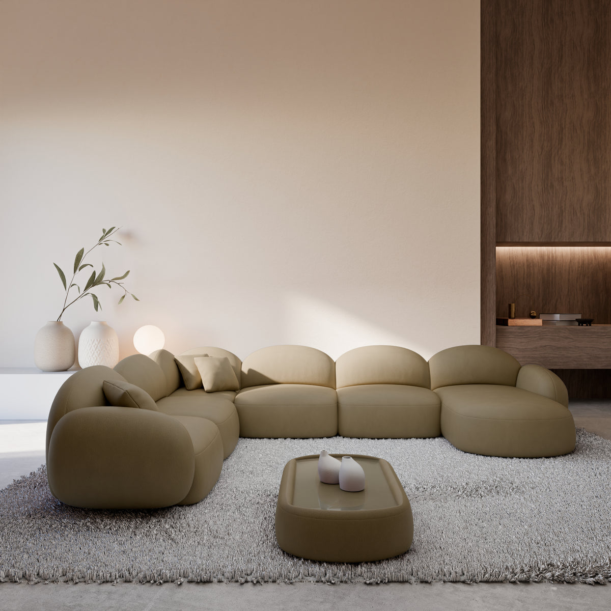 
Canapé panoramique design 7 places en cuir véritable « Varello XXL » - Véritable cuir beige foncé / Côté long gauche