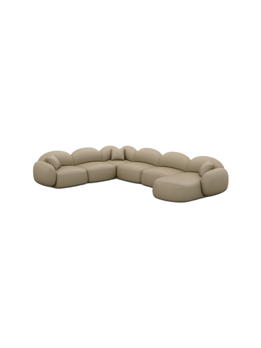 
Canapé panoramique design 7 places en cuir véritable « Varello XXL » - Véritable cuir beige foncé / Côté long gauche