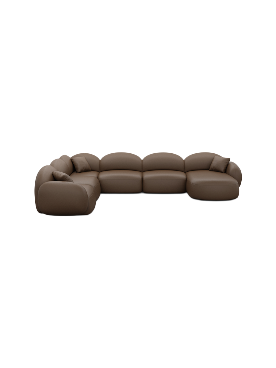 
7-Sitzer Design Echtleder Panorama-Sofa „Varello XXL“ - Echtleder Beige / Lange Seite links