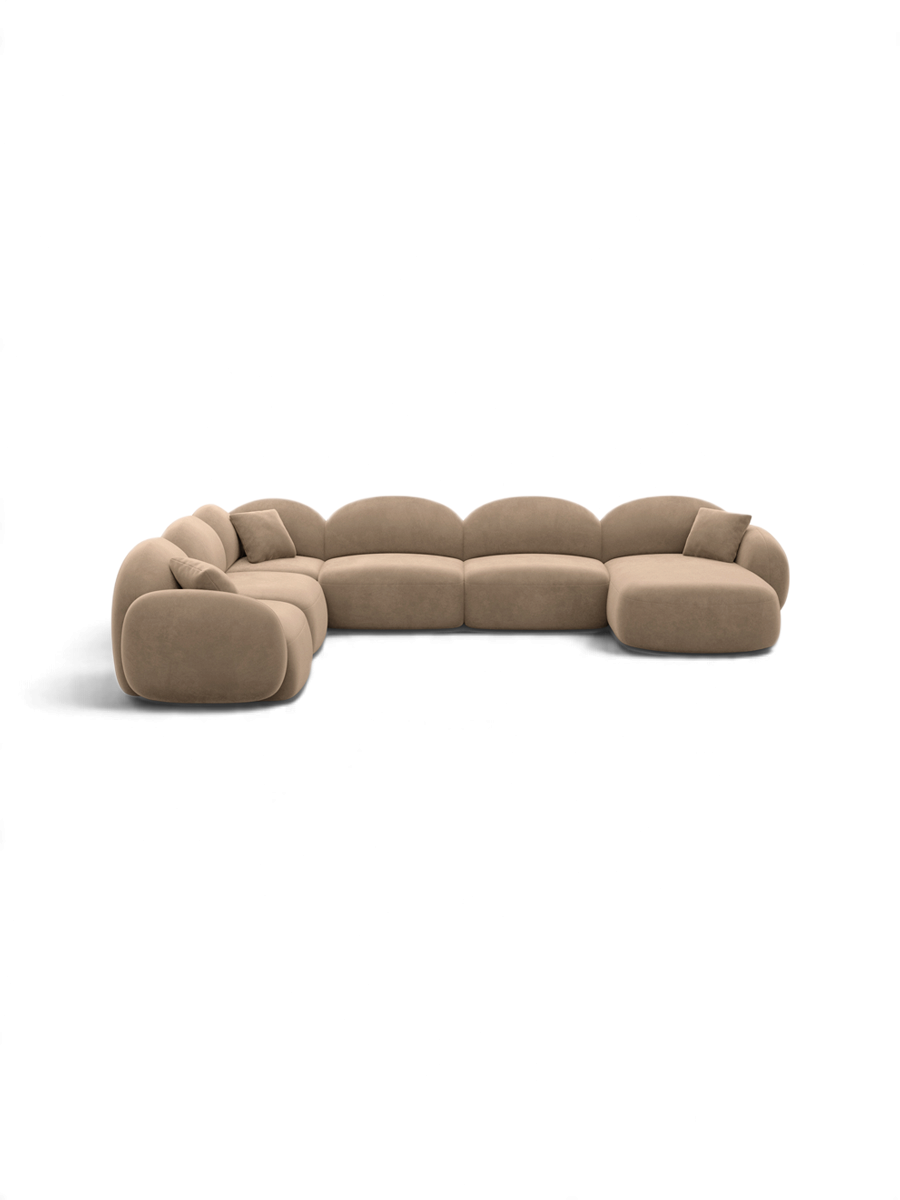 
7-Sitzer Design Panorama-Sofa „Varello XXL“ mit Samtbezug - Samtbezug Braun / Lange Seite links