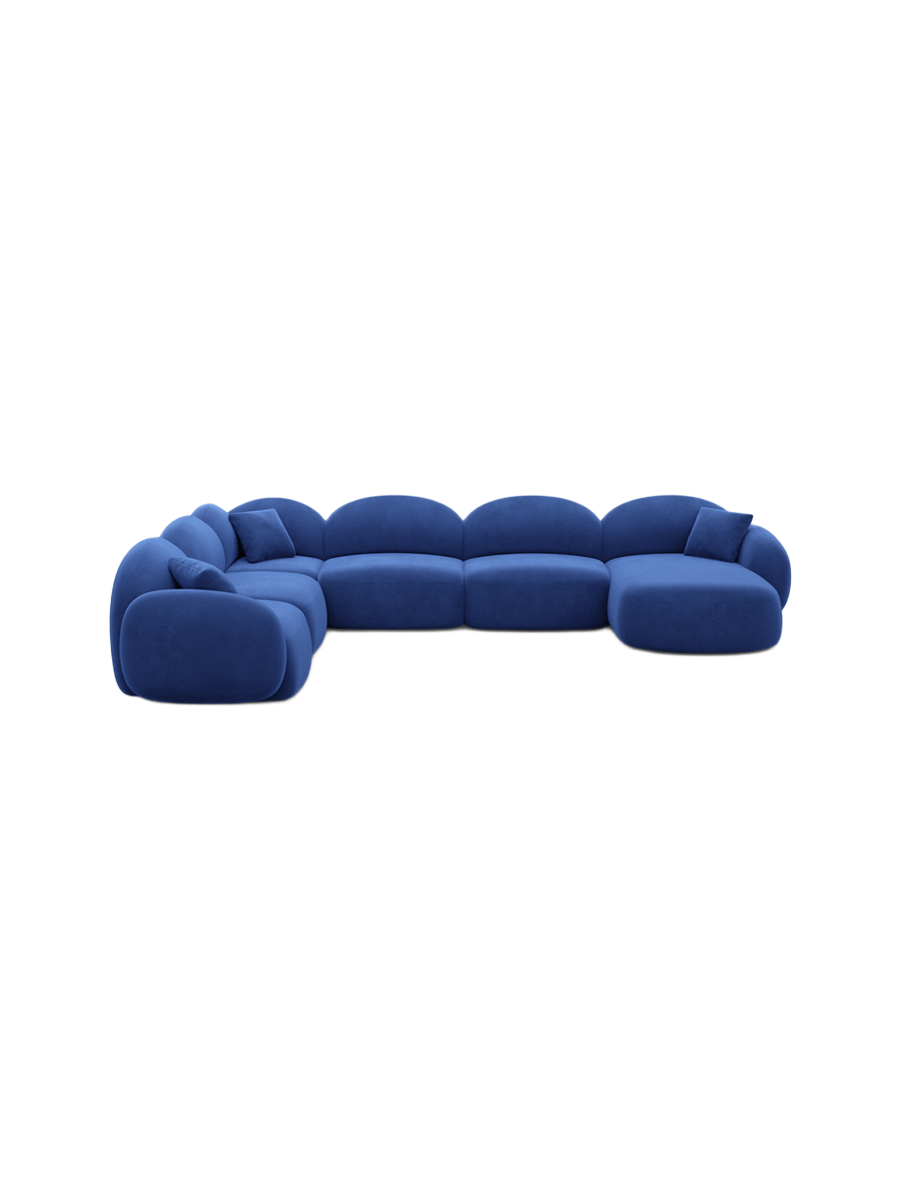 
7-Sitzer Design Panorama-Sofa „Varello XXL“ mit Samtbezug - Samtbezug Königsblau / Lange Seite links