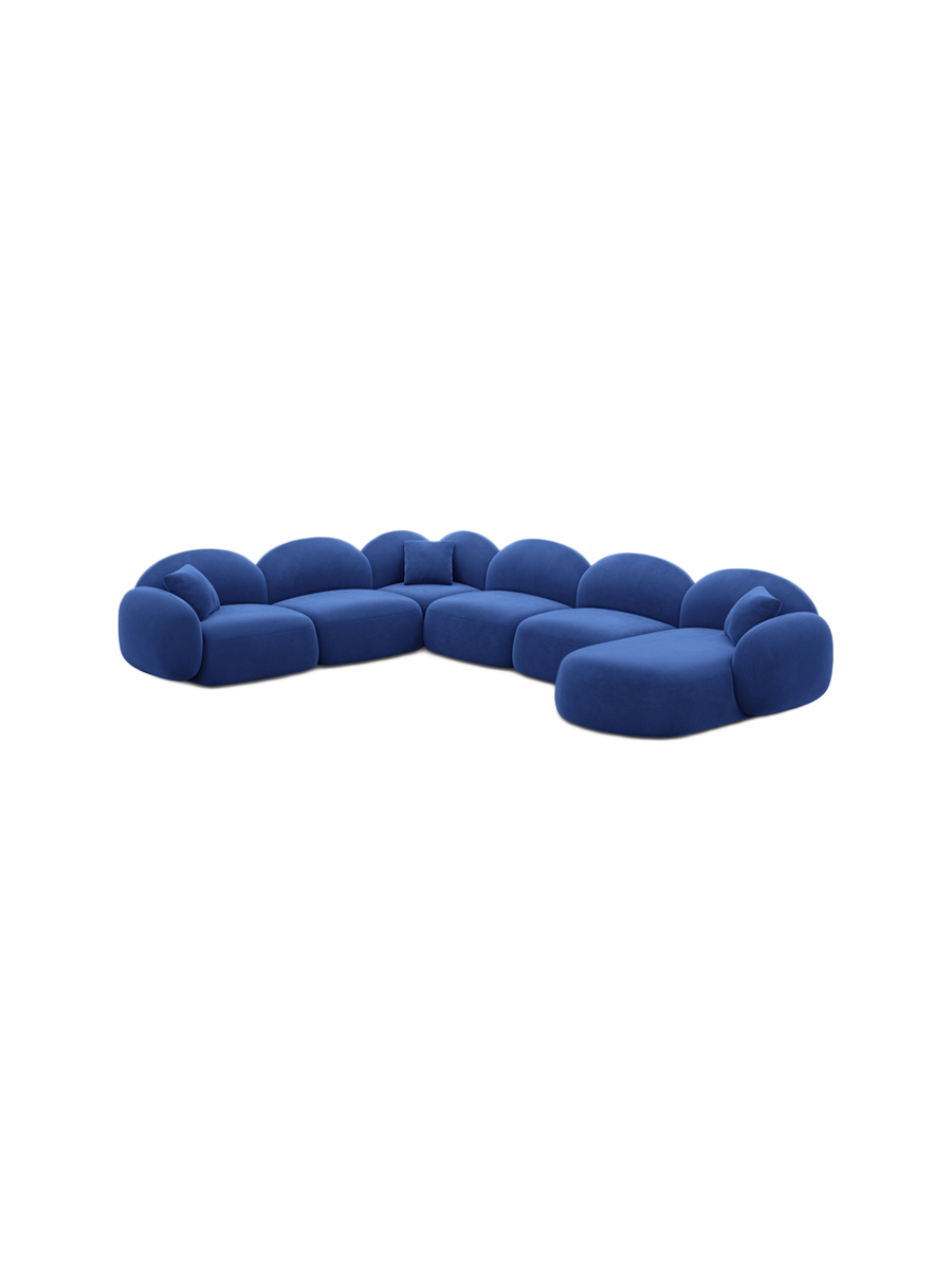 
7-Sitzer Design Panorama-Sofa „Varello XXL“ mit Samtbezug - Samtbezug Königsblau / Lange Seite links