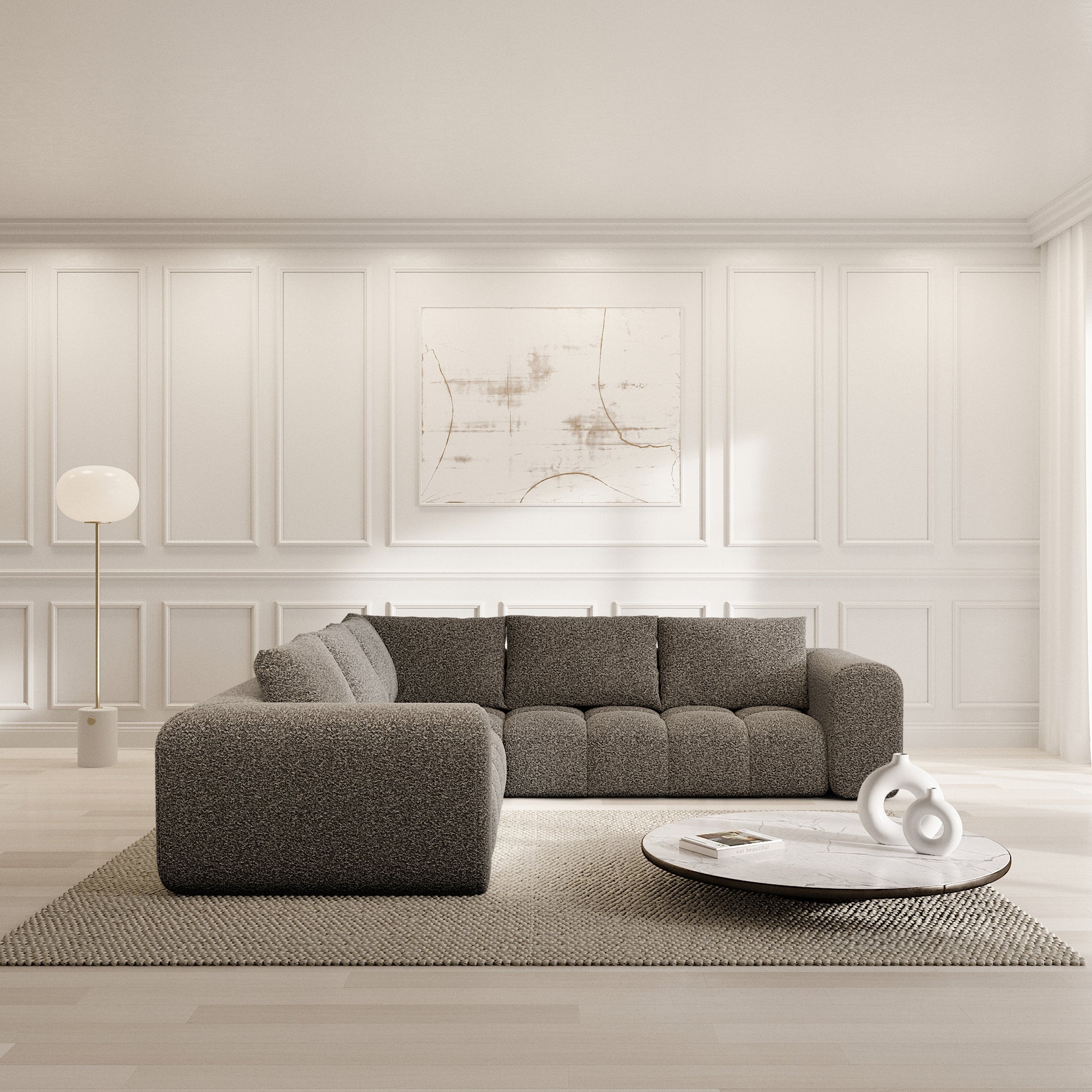 
5-Sitzer Design Ecksofa „Velina“ mit Bouclé-Bezug - Bouclé Graphit
