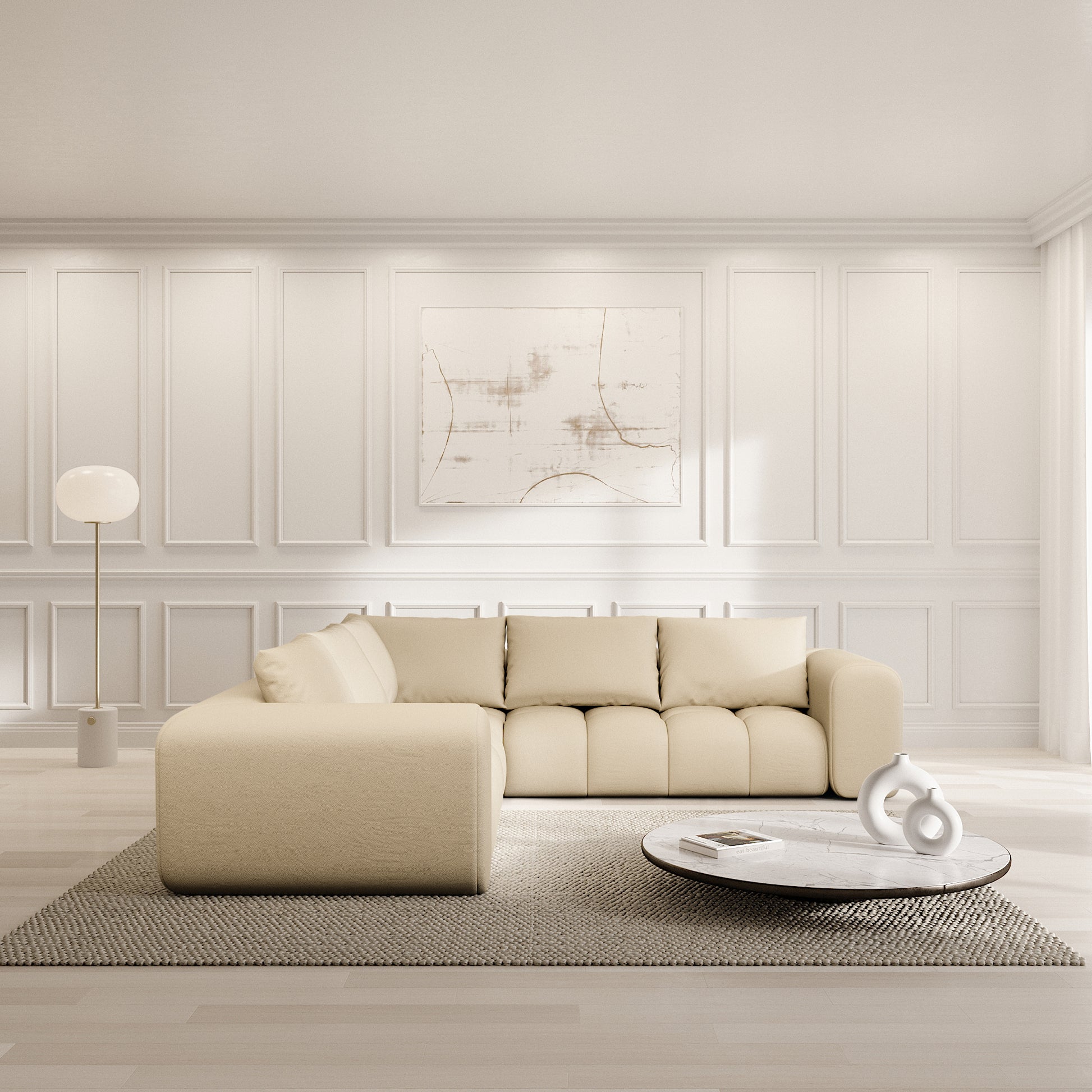 
5-Sitzer Design Echtleder Ecksofa „Velina“ - Echtleder Beige