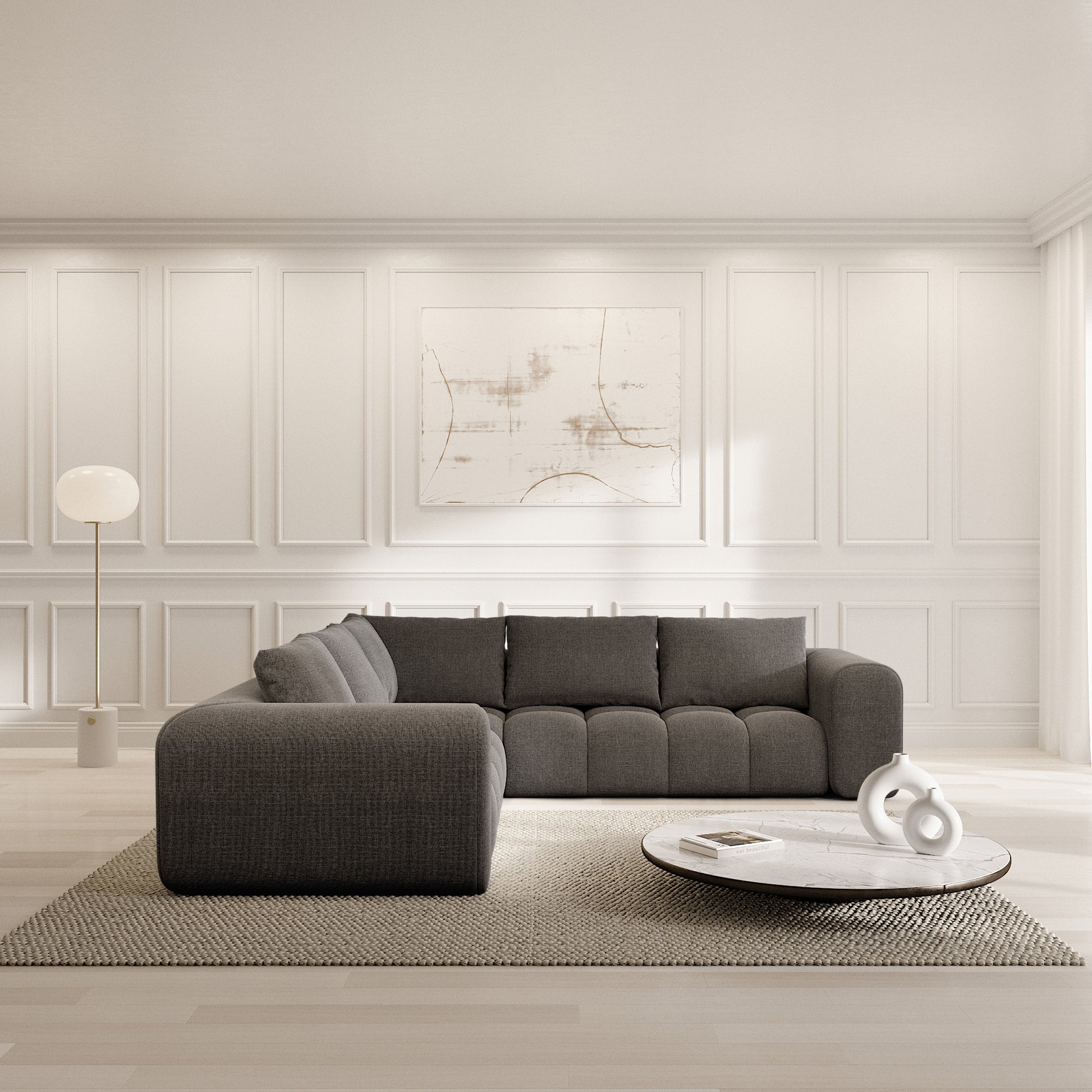 
5-Sitzer Design Ecksofa „Velina“ mit Strukturstoff-Bezug - Strukturstoff Anthrazit
