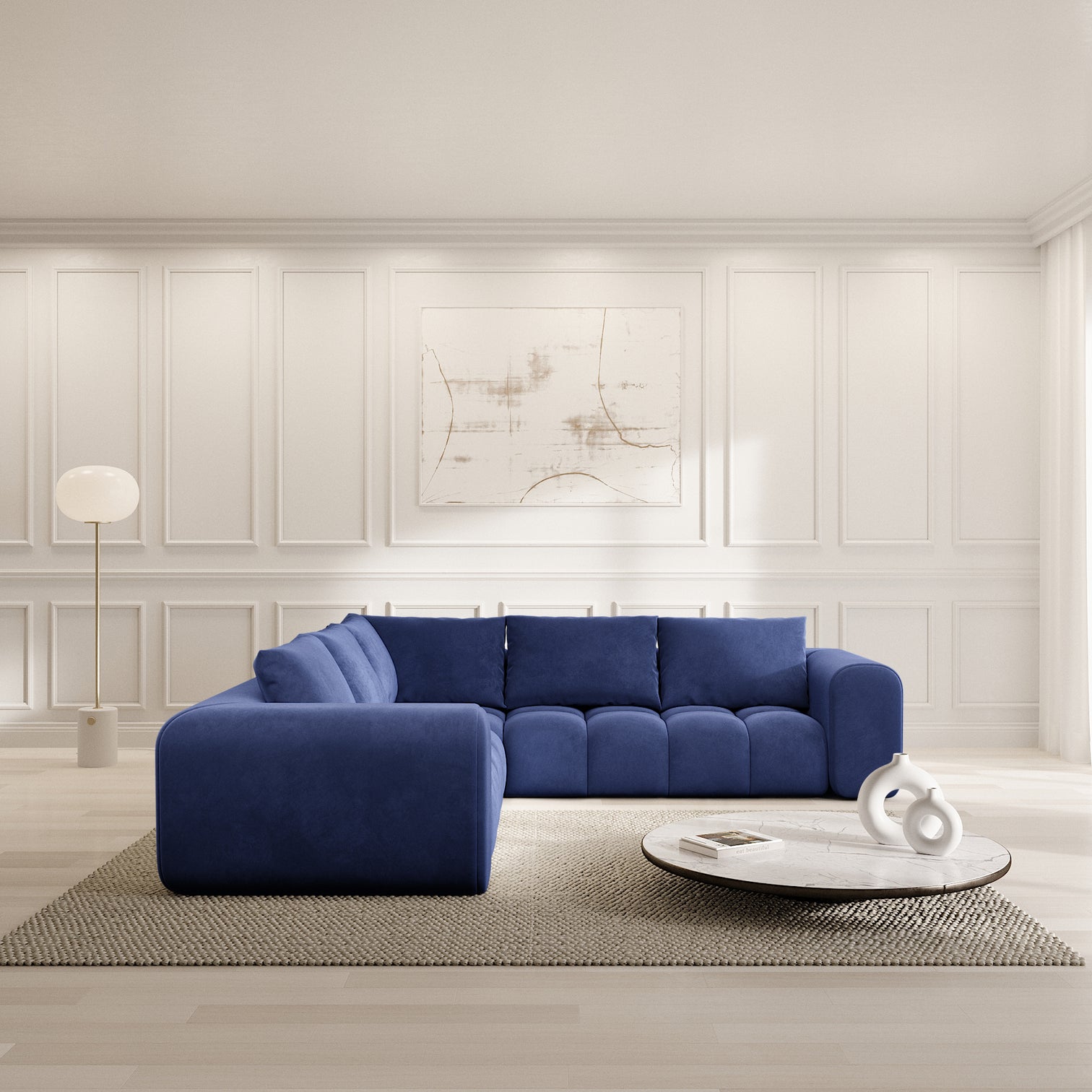 
5-seat designer corner sofas “Velina” with velvet upholstery - Velvet cover Royal Blue