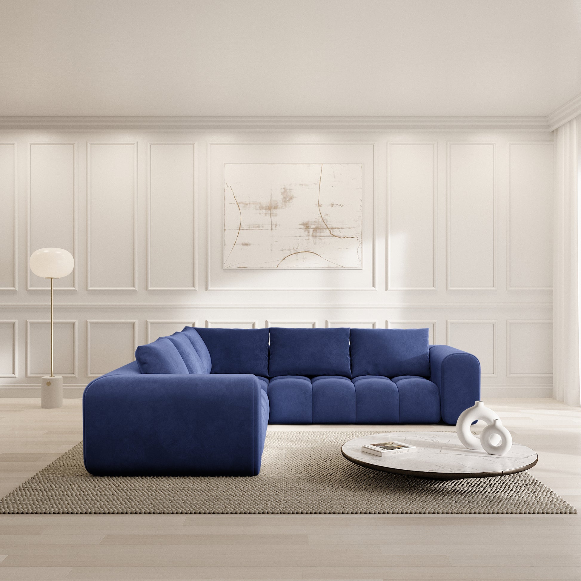 
5-Sitzer Design Ecksofas „Velina“ mit Samtbezug - Samtbezug Königsblau