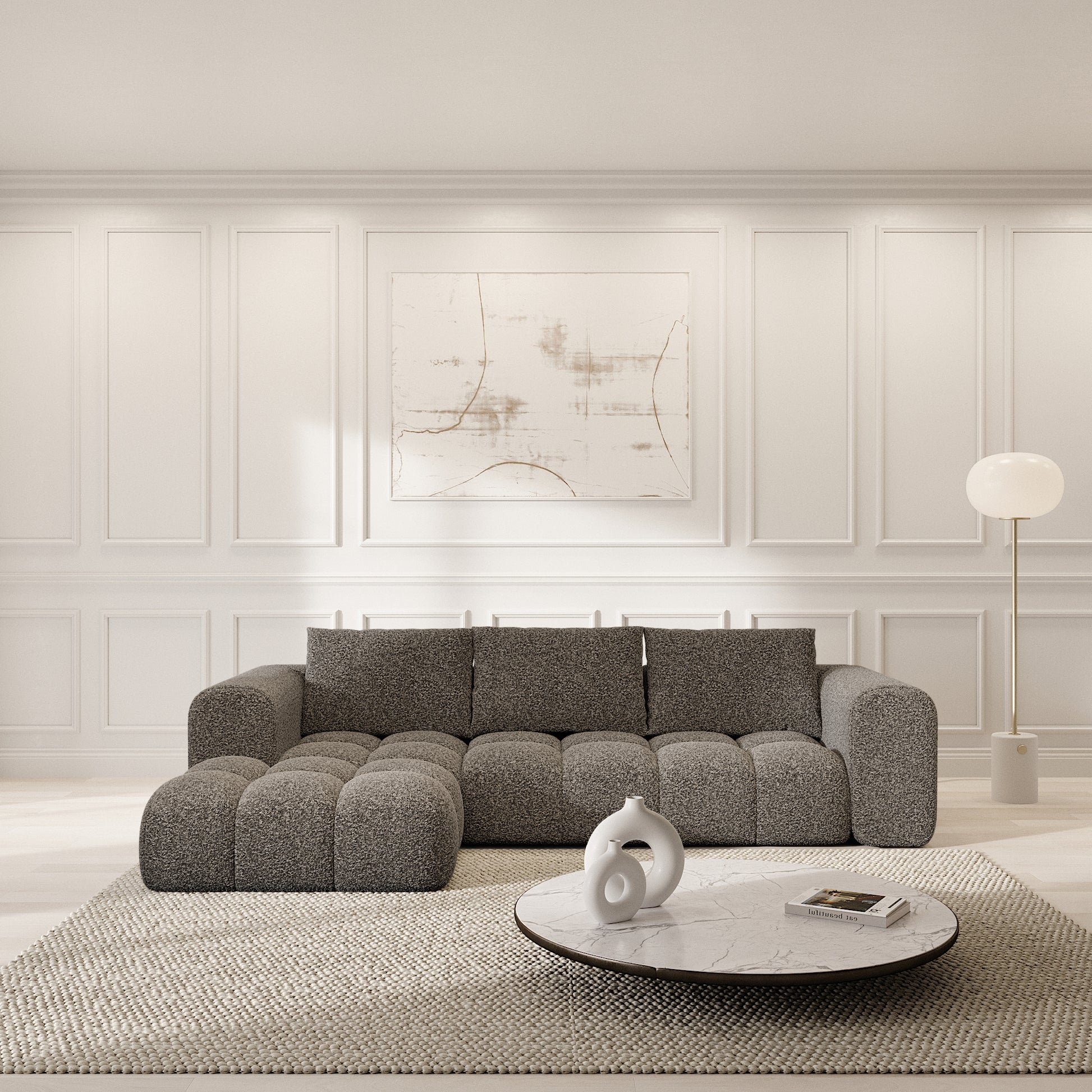 
4-Sitzer Design Ecksofa „Velina“ mit Bouclé-Bezug - Bouclé Graphit / Eckteil links