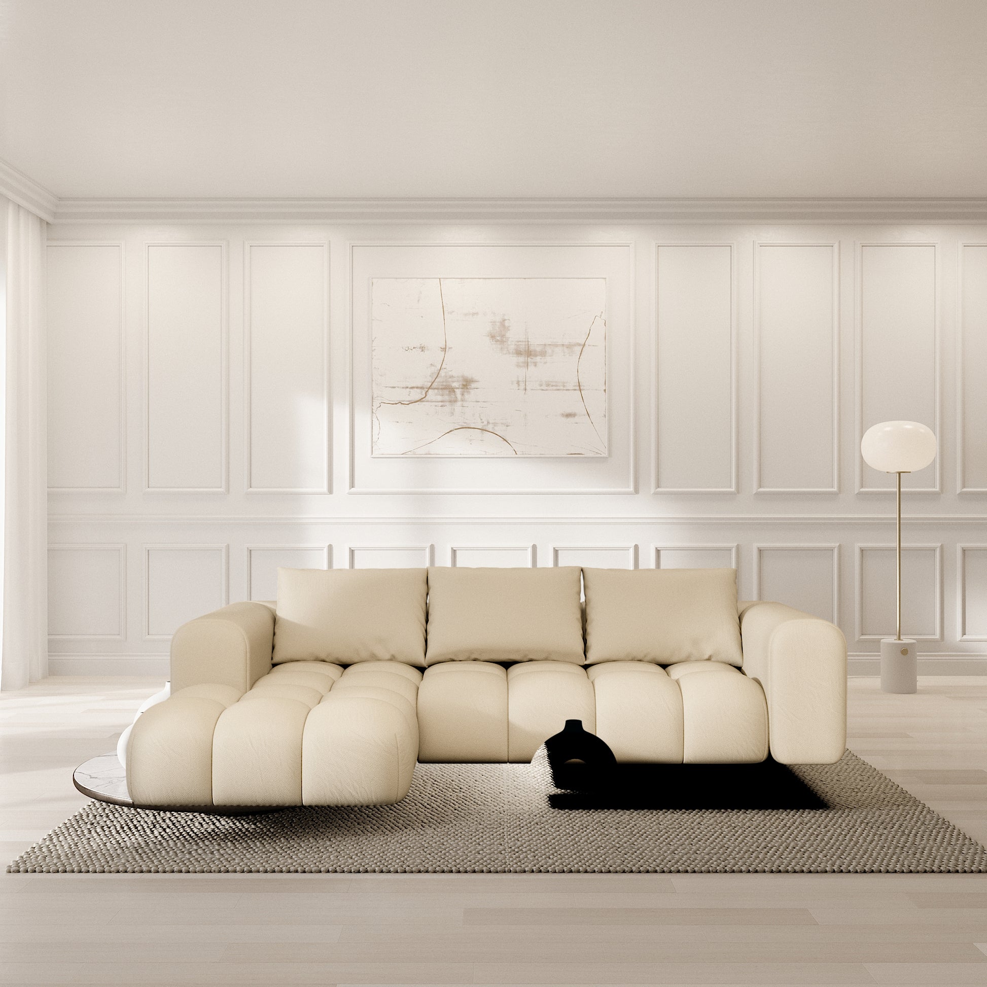 
4-Sitzer Design Echtleder Ecksofa „Velina“ - Echtleder Beige / Eckteil links