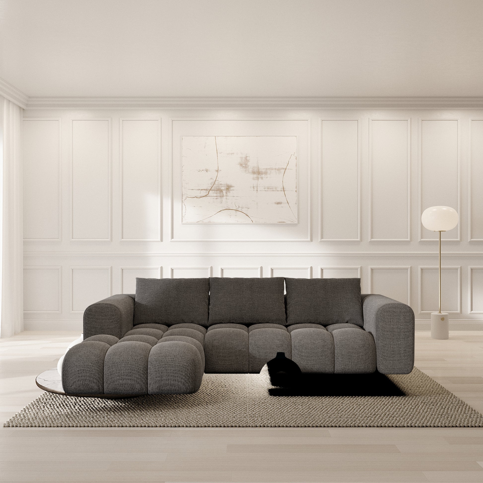 
4-Sitzer Design Ecksofa „Velina“ mit Strukturstoff-Bezug - Strukturstoff Anthrazit / Eckteil links