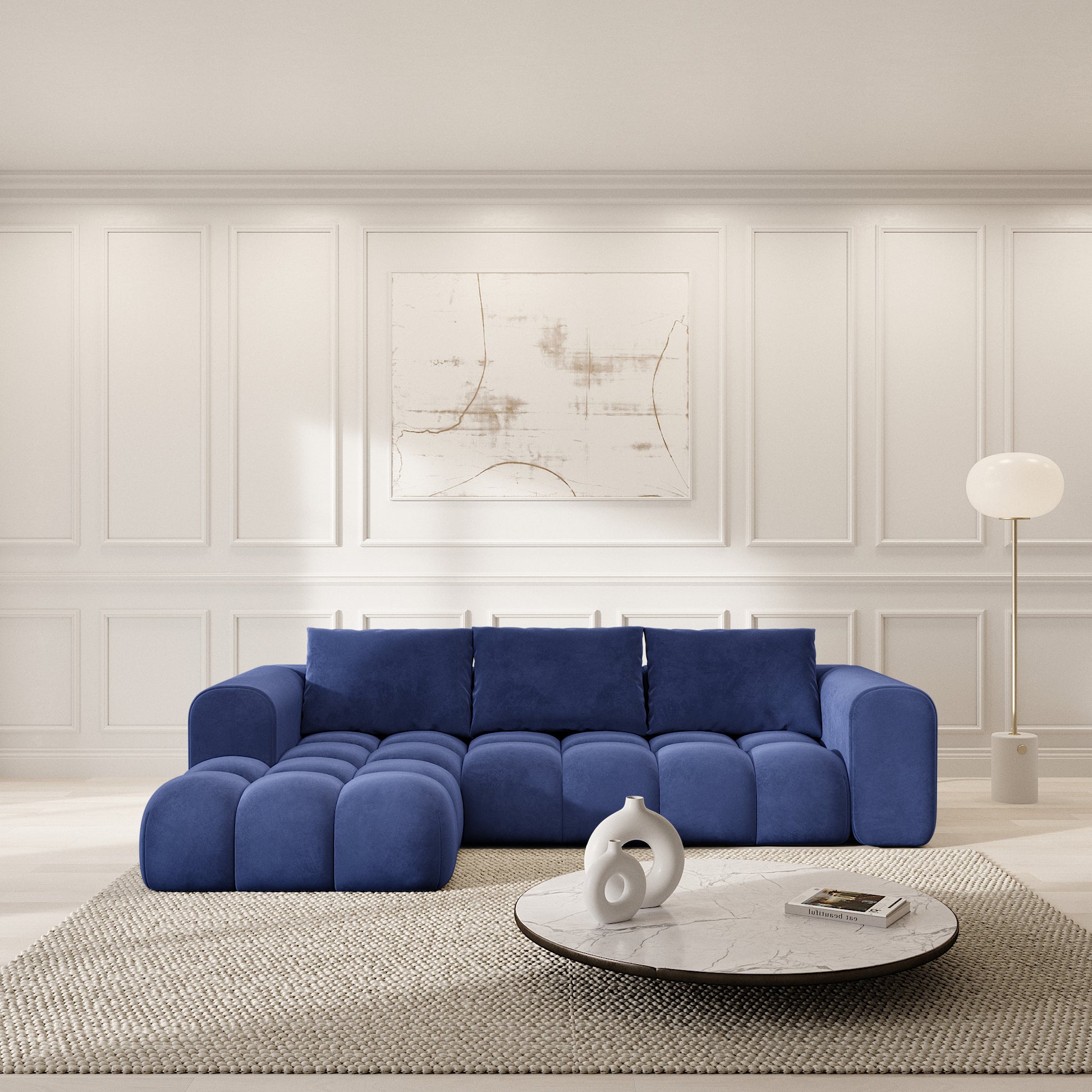 
4-Sitzer Design Ecksofas „Velina“ mit Samtbezug - Samtbezug Königsblau / Eckteil links