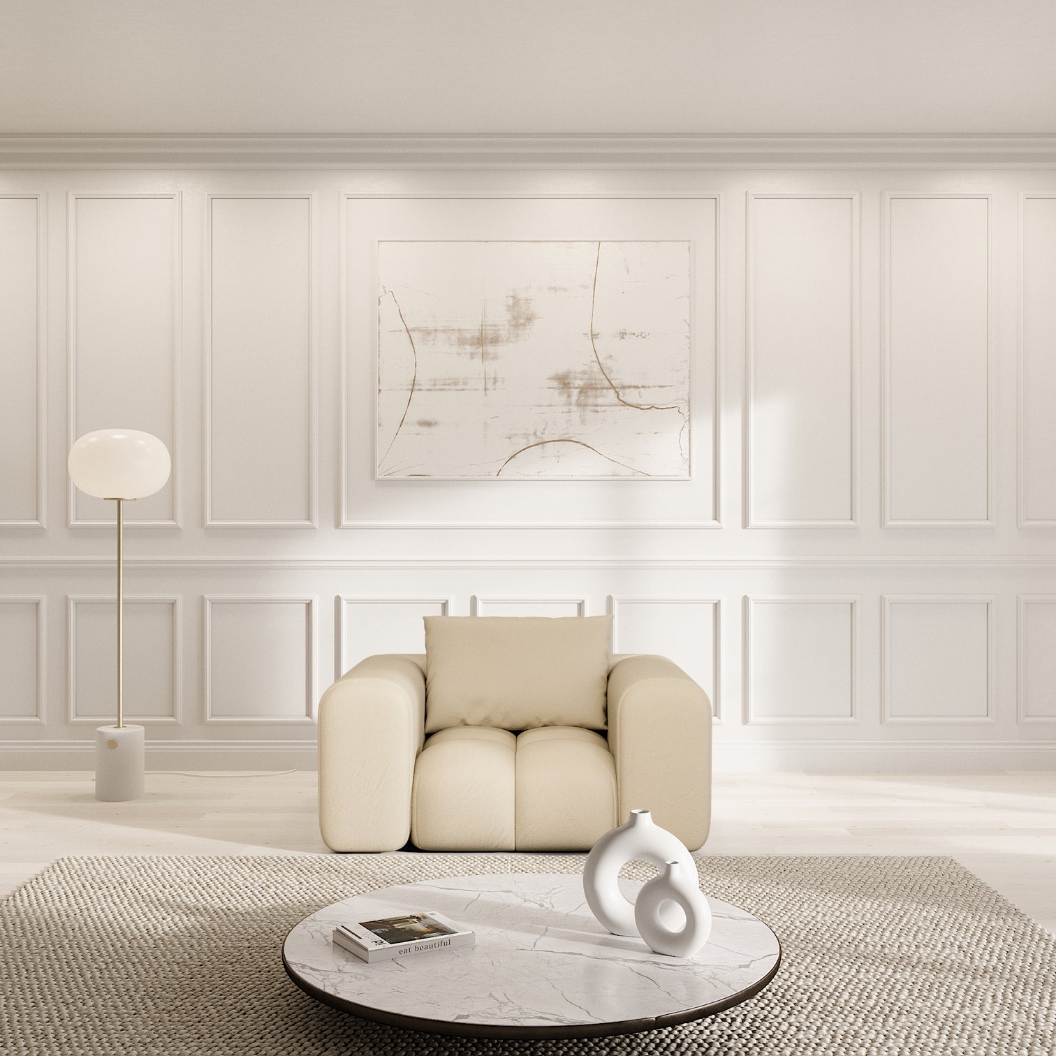 
Designer lounge chair “Velina” in genuine leather - Genuine leather Beige