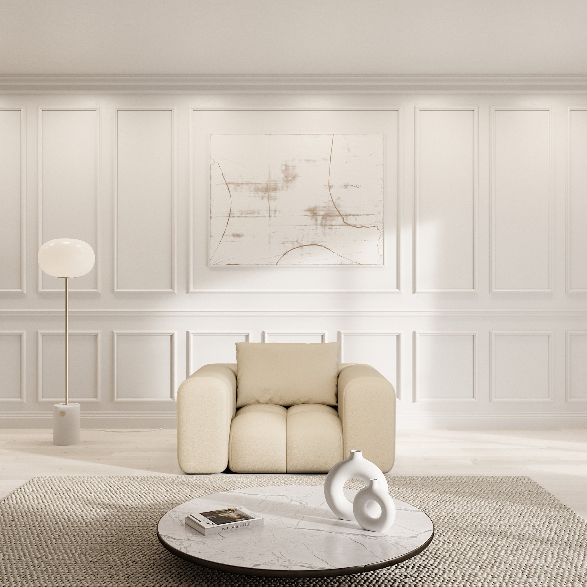 
Design Echtleder Loungesessel „Velina“ - Echtleder Beige