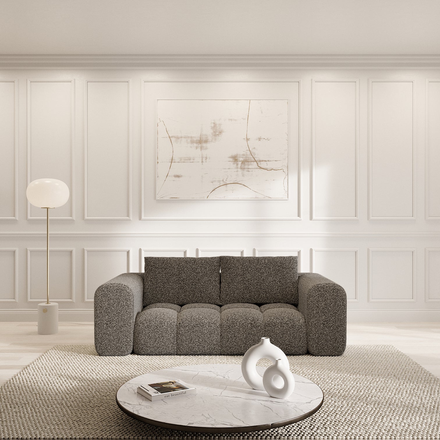 
2-seat designer sofa “Velina” with bouclé upholstery - Bouclé Graphite