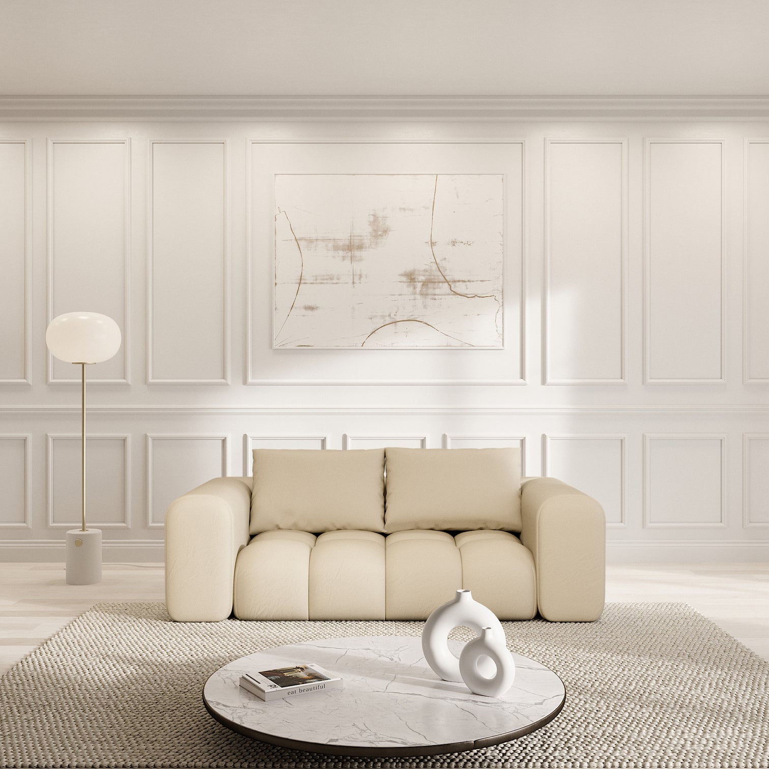 
2-seat designer sofa “Velina” in genuine leather - Genuine leather Beige