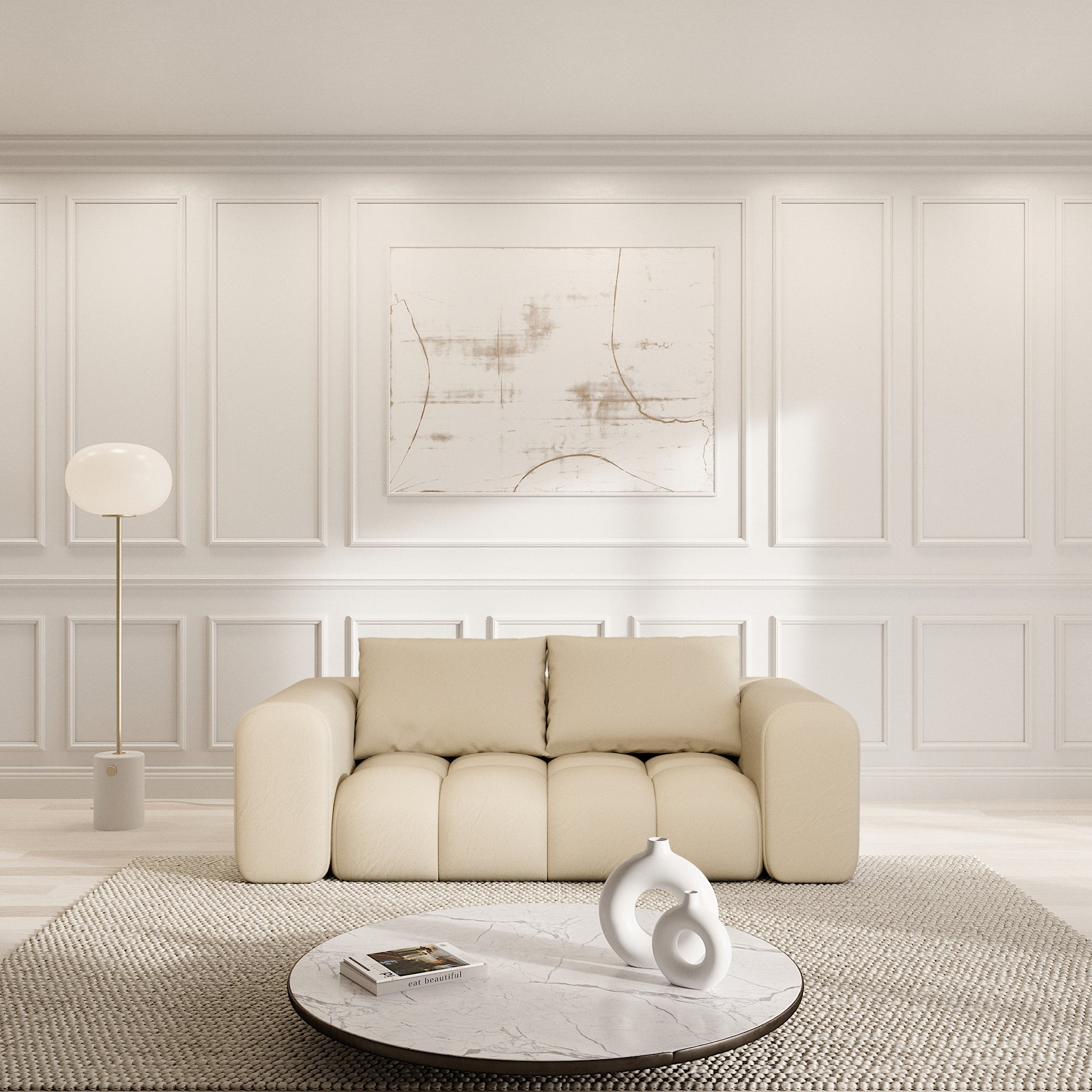 
2-Sitzer Design Echtleder Sofa „Velina“ - Echtleder Beige