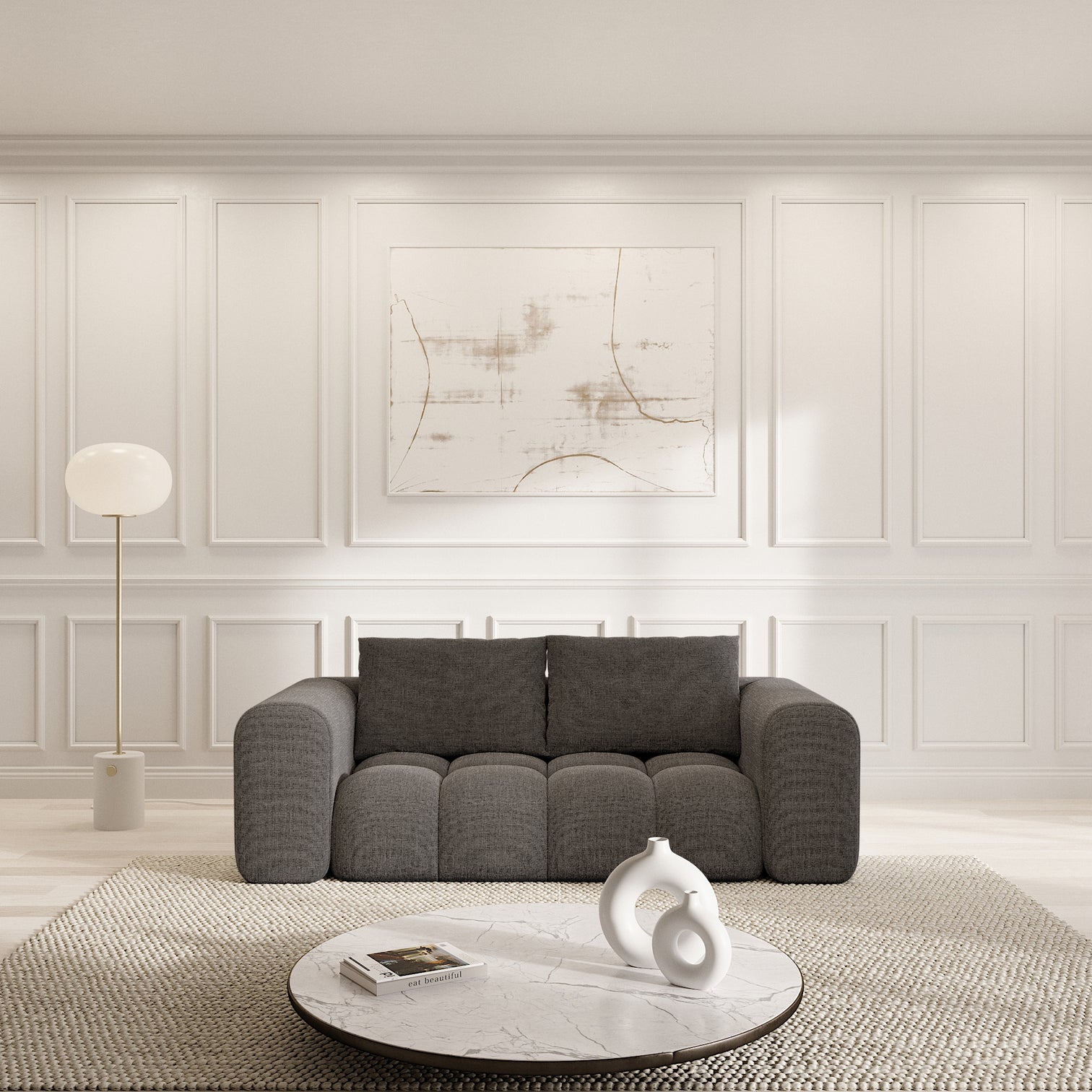 
2-seat designer sofa “Velina” with textured fabric upholstery - Textured fabric Anthracite