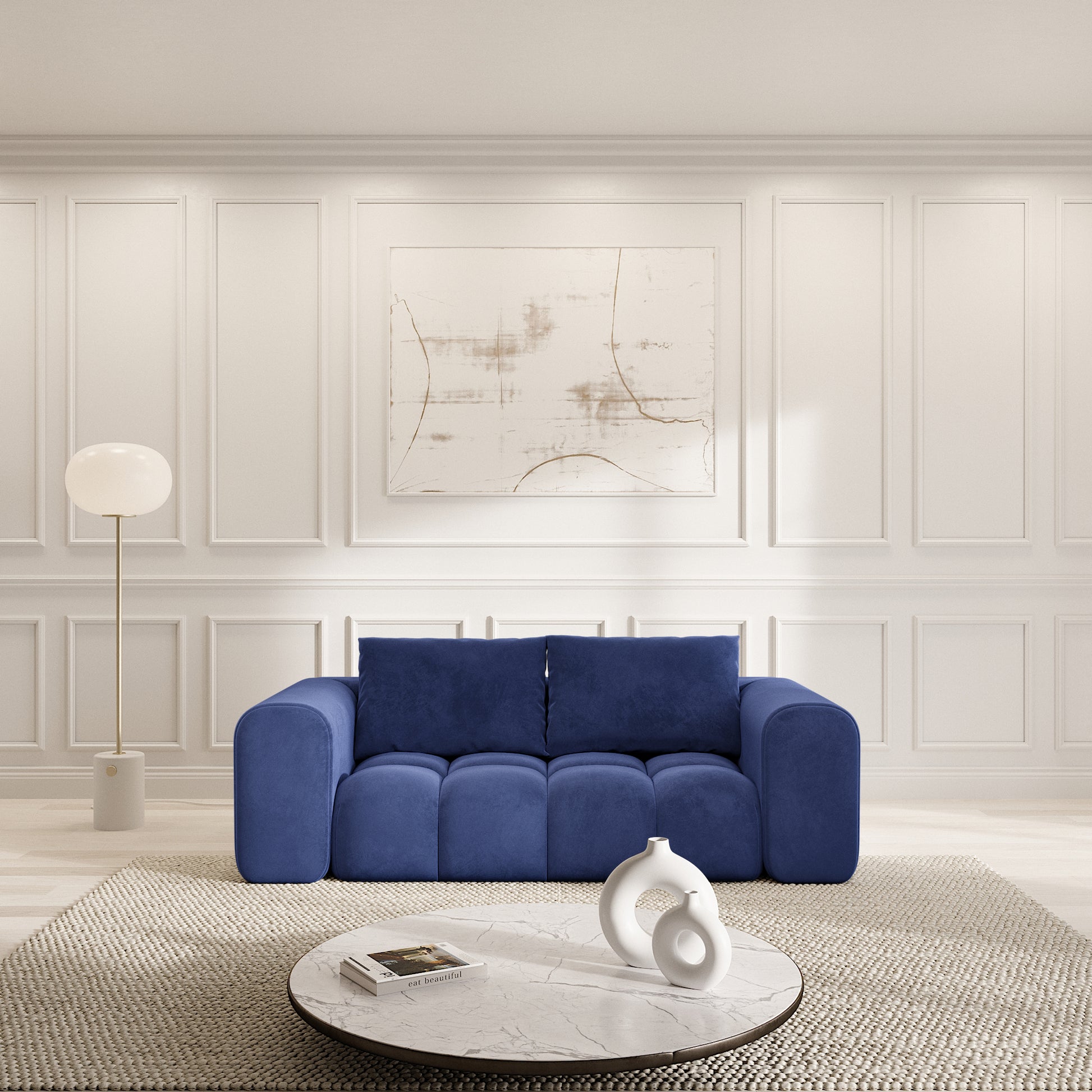 
2-Sitzer Design Sofa „Velina“ mit Samtbezug - Samtbezug Königsblau