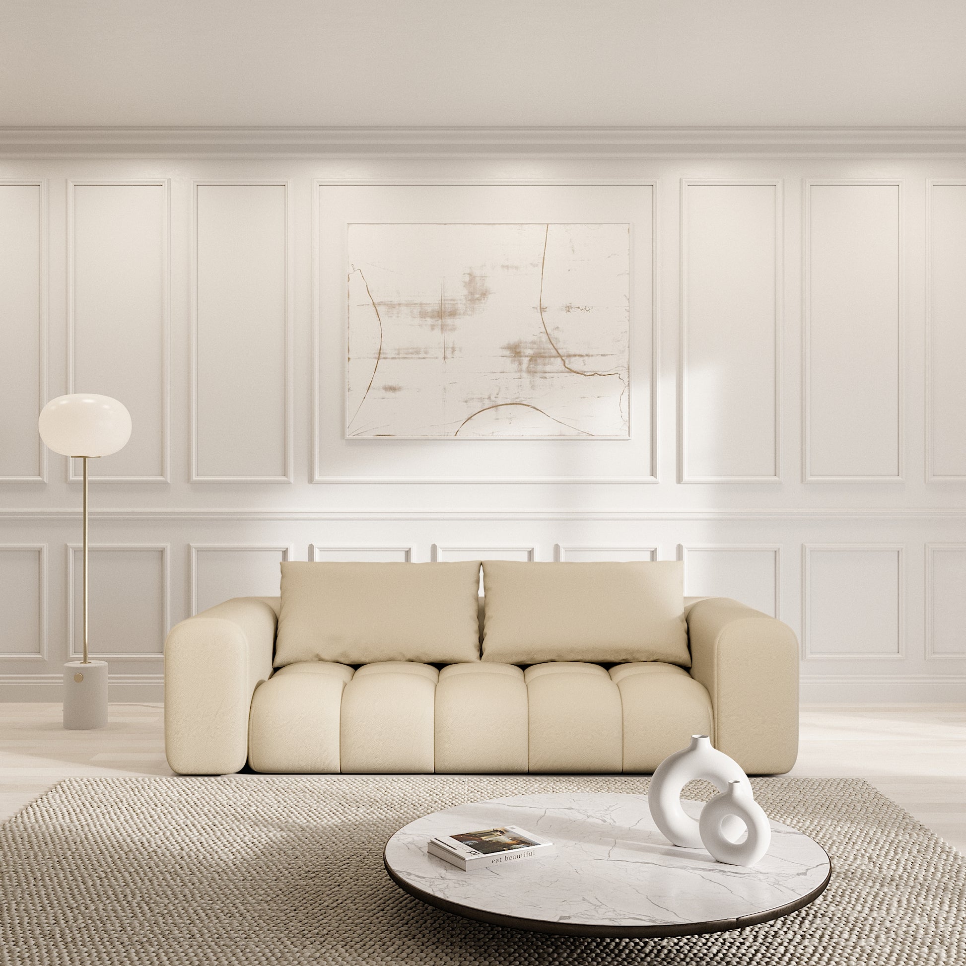 
3-Sitzer Design Echtleder Sofa „Velina“ - Echtleder Beige