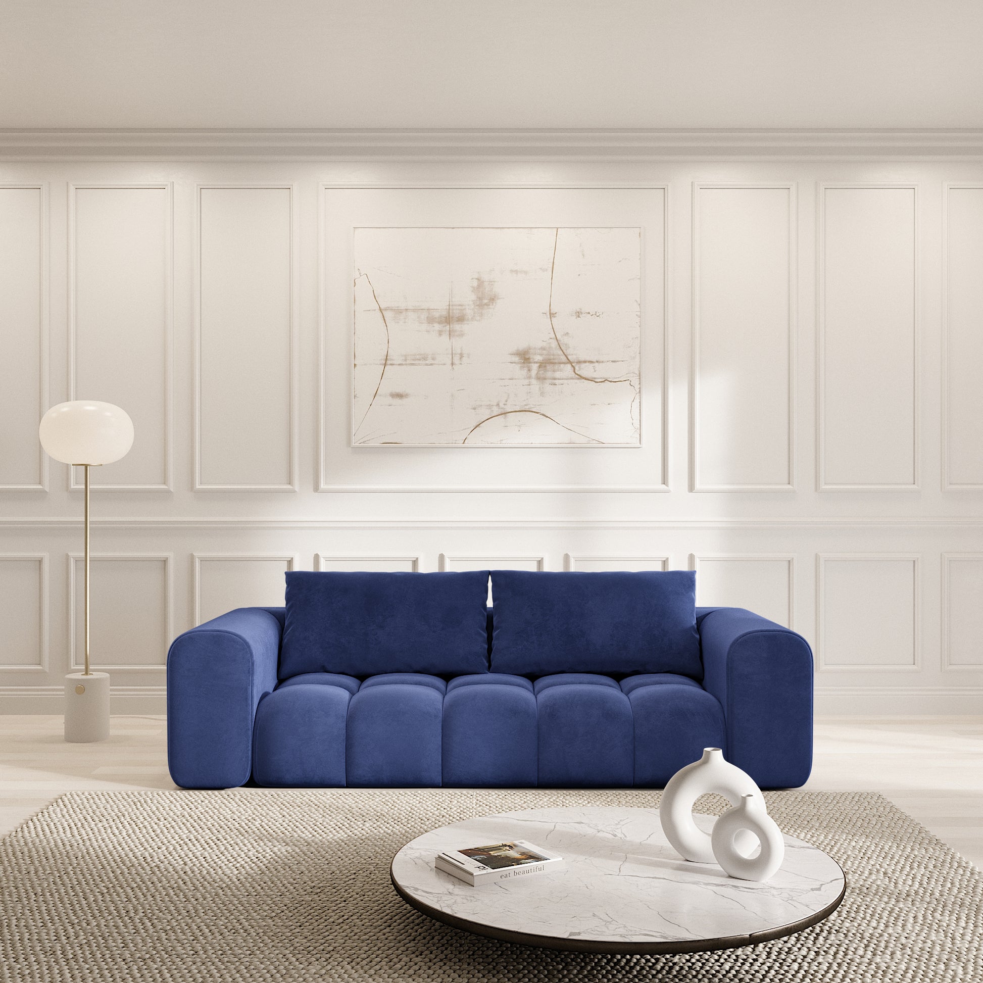 
3-Sitzer Design Sofa „Velina“ mit Samtbezug - Samtbezug Königsblau