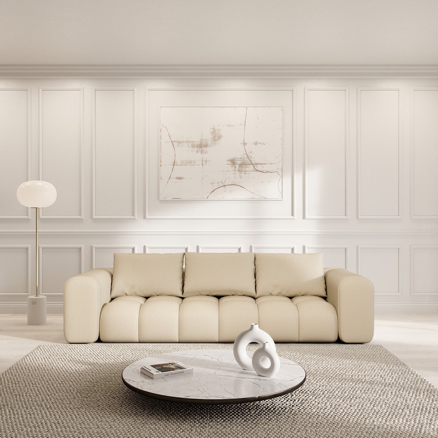
4-seat designer sofa “Velina” in genuine leather - Genuine leather Beige
