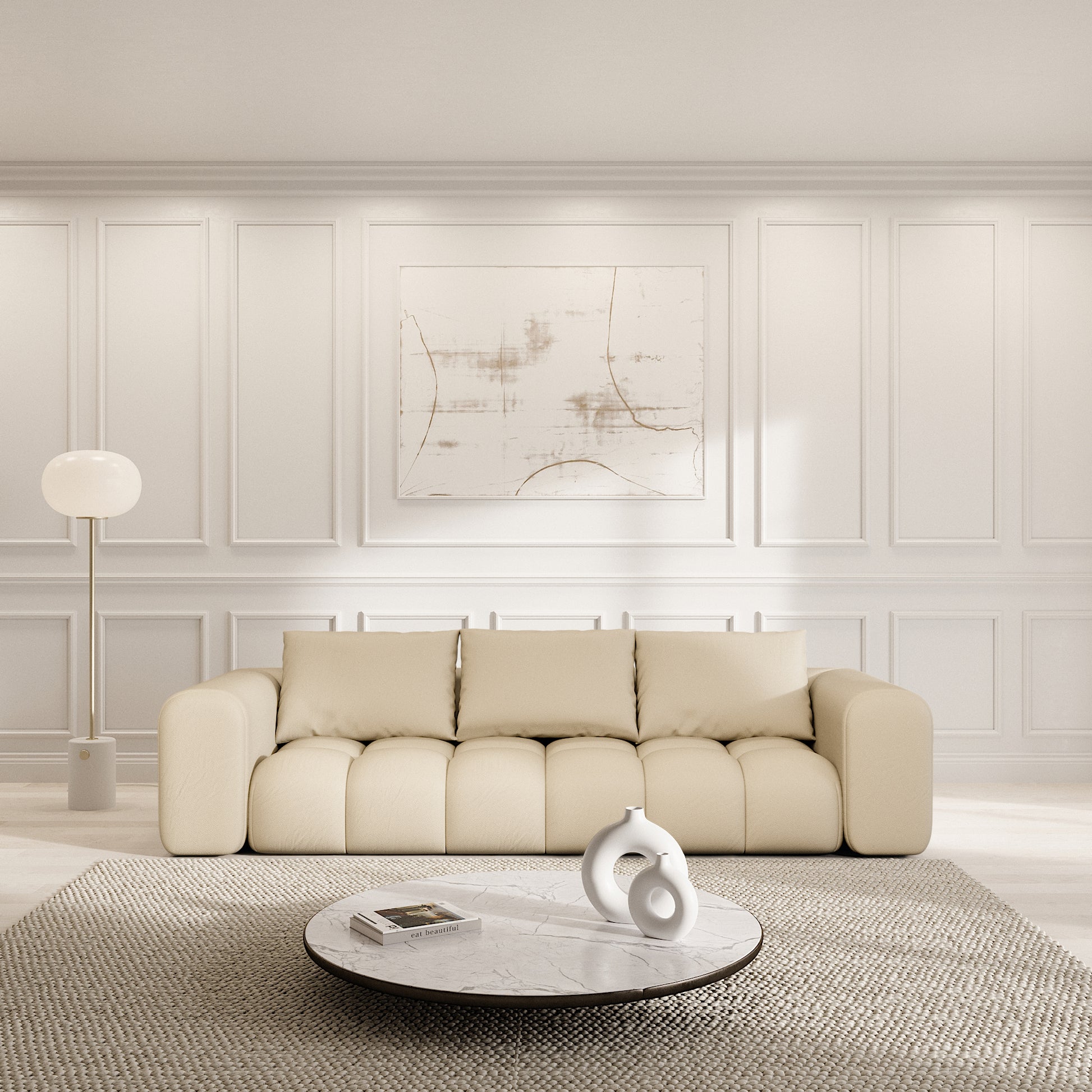 
4-Sitzer Design Echtleder Sofa „Velina“ - Echtleder Beige