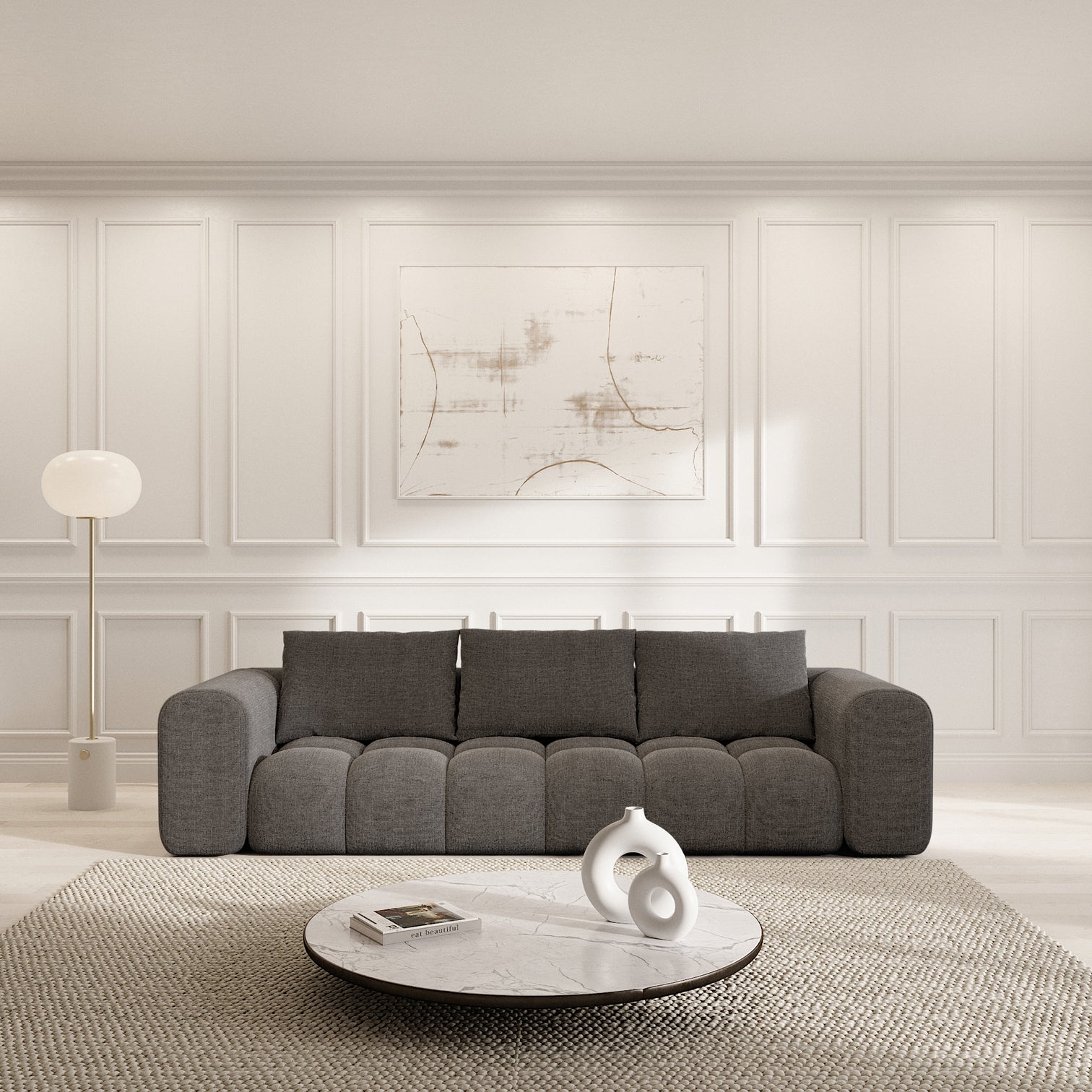 
4-seat designer sofa “Velina” with textured fabric upholstery - Textured fabric Anthracite