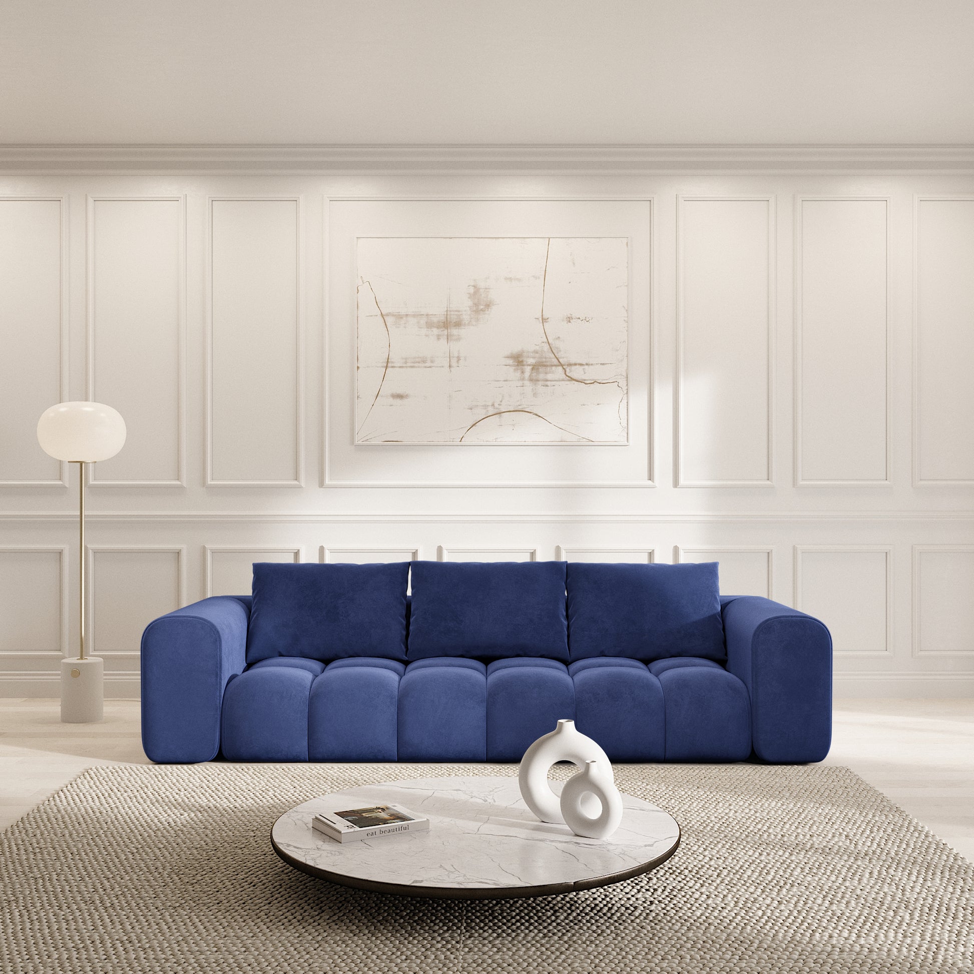 
4-Sitzer Design Sofa „Velina“ mit Samtbezug - Samtbezug Königsblau