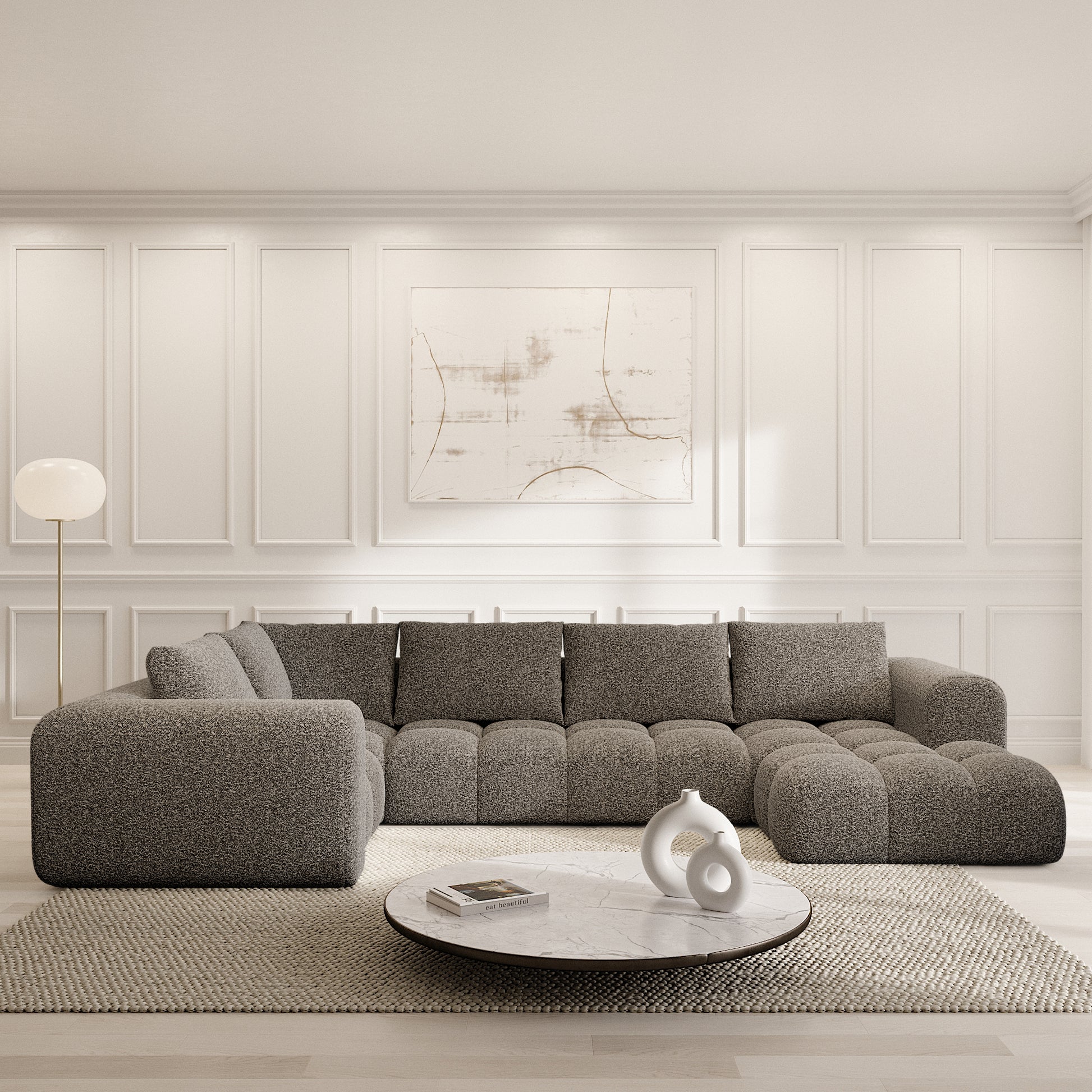 
6-Sitzer Design Panorama-Sofa „Velina XL“ mit Bouclé-Bezug - Bouclé Graphit / Lange Seite links