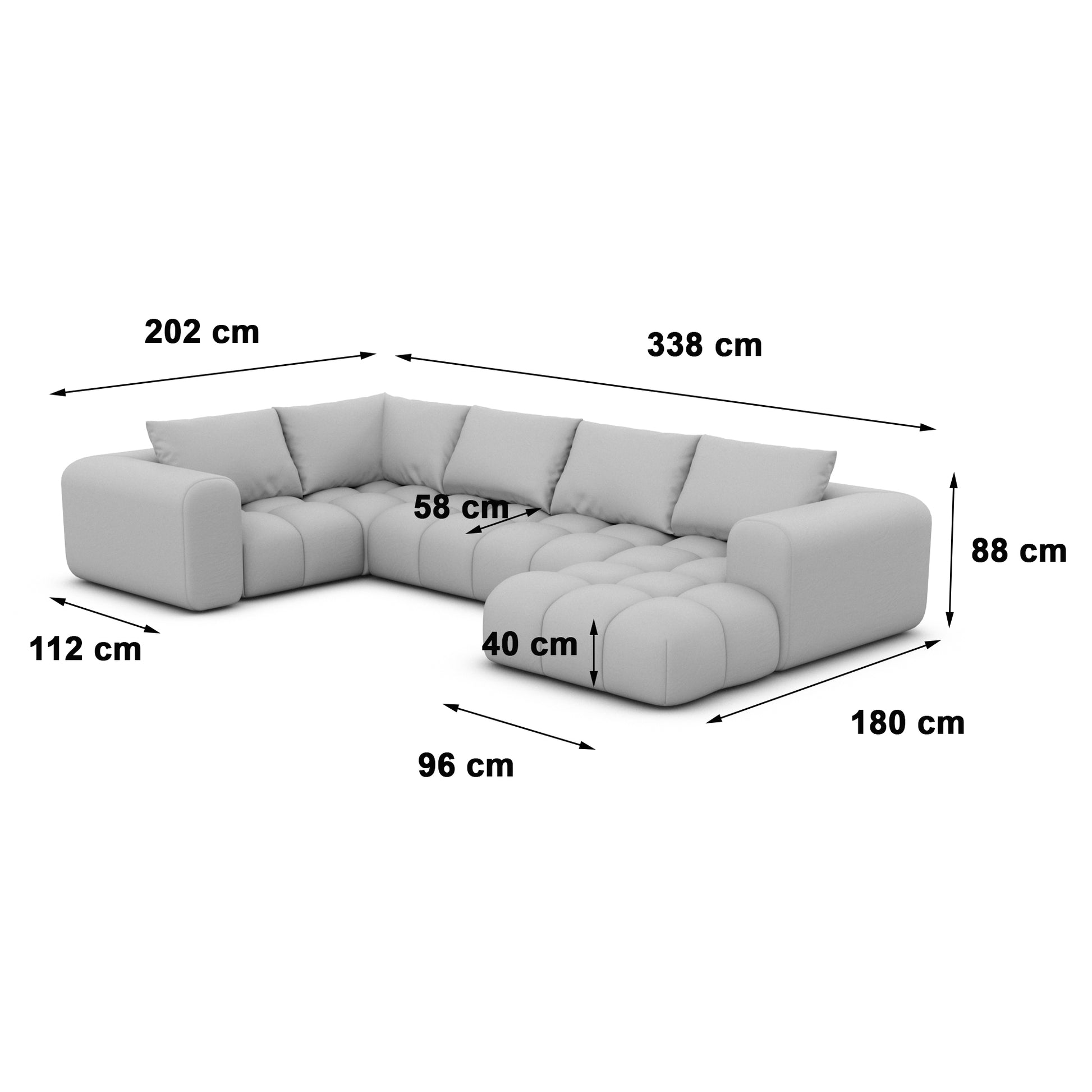 
6-Sitzer Design Panorama-Sofa „Velina XL“ mit Bouclé-Bezug - Bouclé Graphit / Lange Seite links