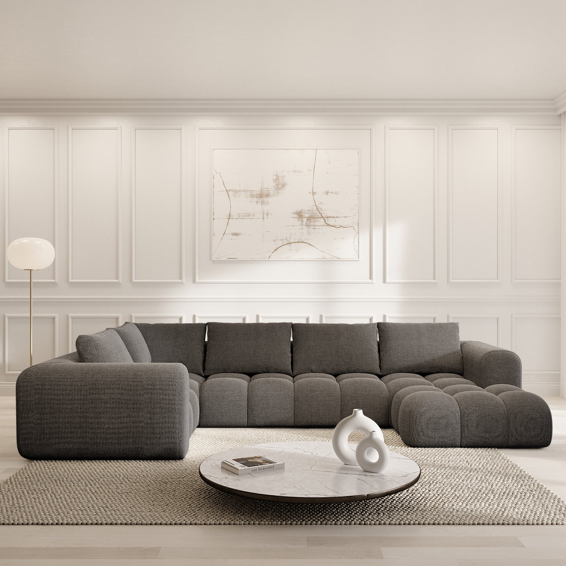 
6-Sitzer Design Panorama-Sofa „Velina XL“ mit Strukturstoff-Bezug - Strukturstoff Anthrazit / Lange Seite links