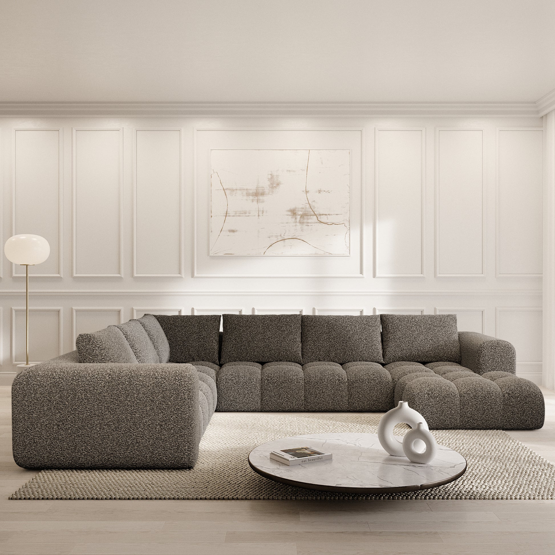 
7-Sitzer Design Panorama-Sofa „Velina XXL“ mit Bouclé-Bezug - Bouclé Graphit / Lange Seite links