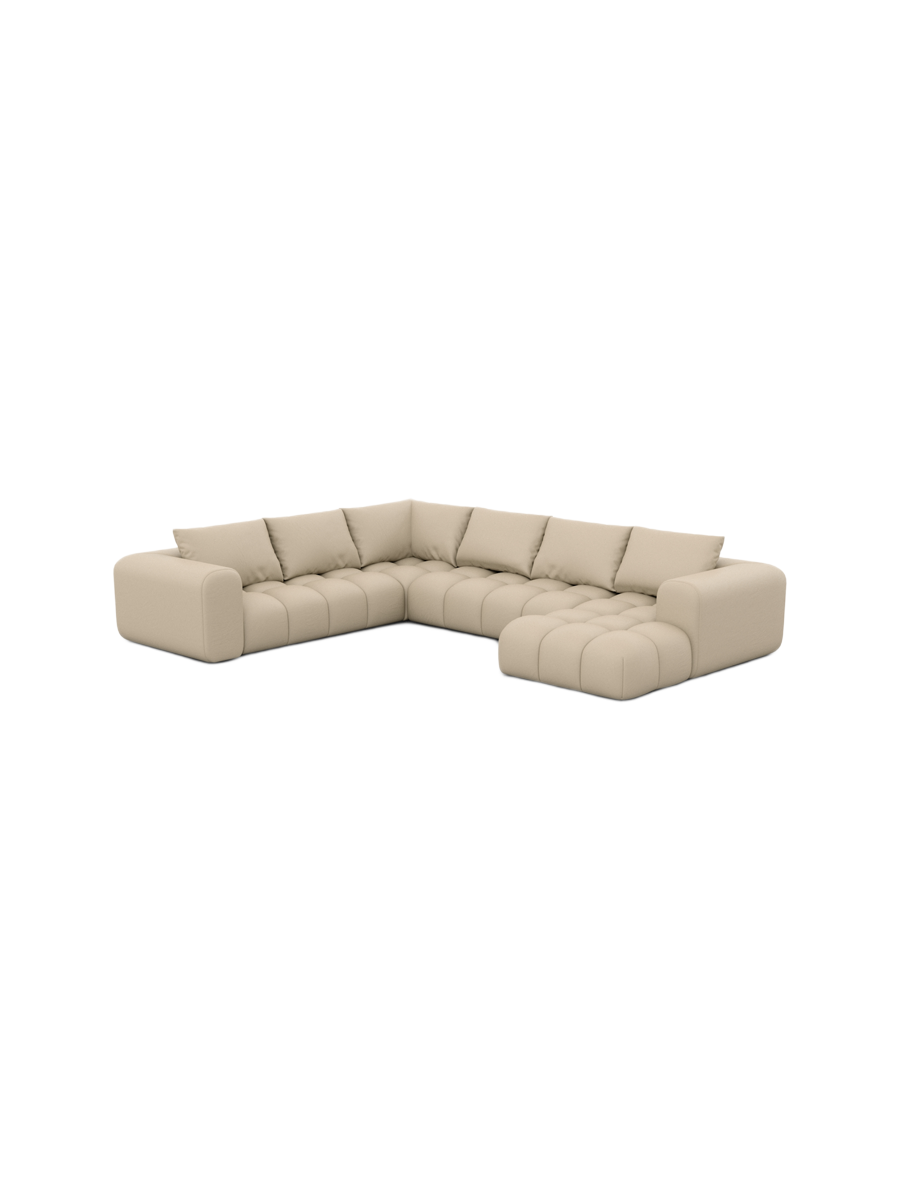
7-Sitzer Design Echtleder Panorama-Sofa „Velina XXL“ - Echtleder Beige / Lange Seite links