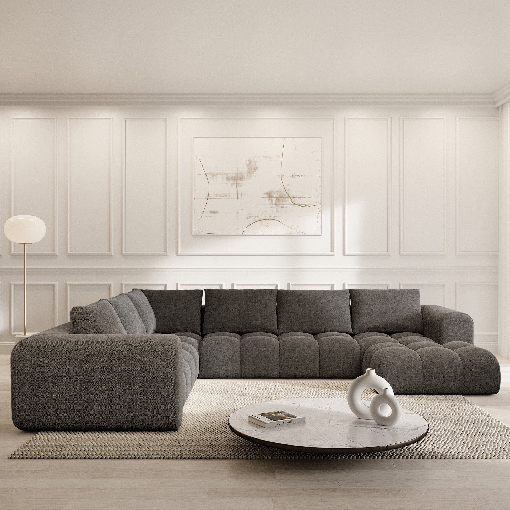 
7-Sitzer Design Panorama-Sofa „Velina XXL“ mit Strukturstoff-Bezug - Strukturstoff Anthrazit / Lange Seite links