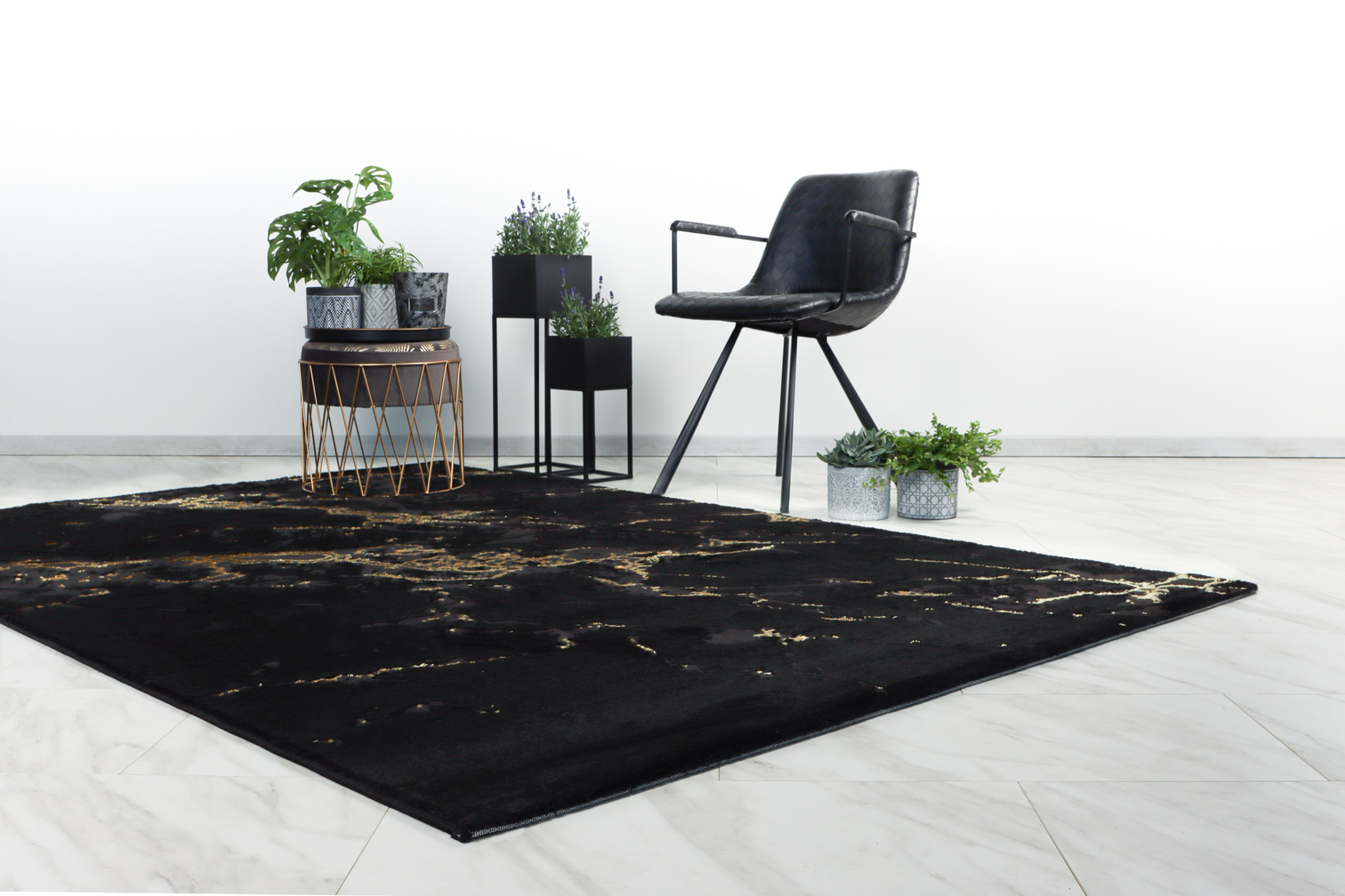 
Designer Rug "Marmaris 400" - Black/Gold - 80 x 150 cm